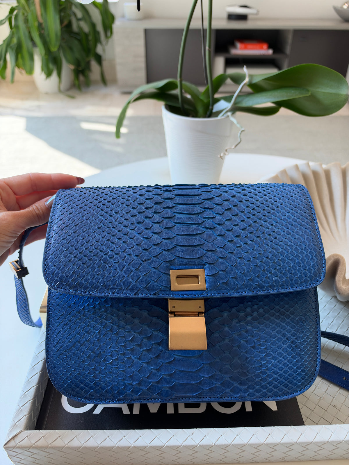 Celine Python Royal Blue Box GHW Medium Flap Handbag Cross Body Bag