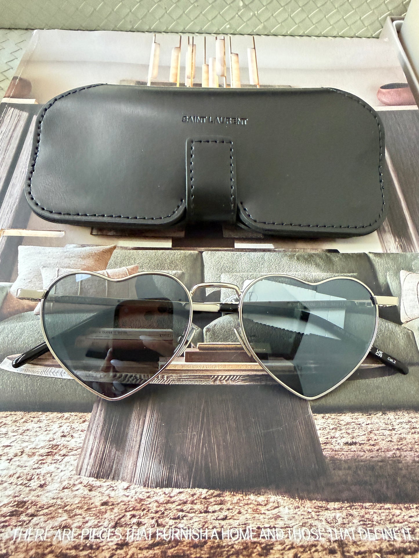 Saint Laurent Loulou SL 301 52mm Heart Shaped Hearts Silver Mirrored Sunglasses