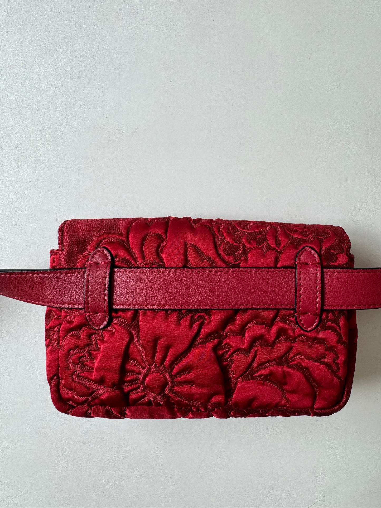 Fendi Red Rosso Fabric Floral Embroidered Hip Belt Pouch Baguette Bag Purse Pre-Owned