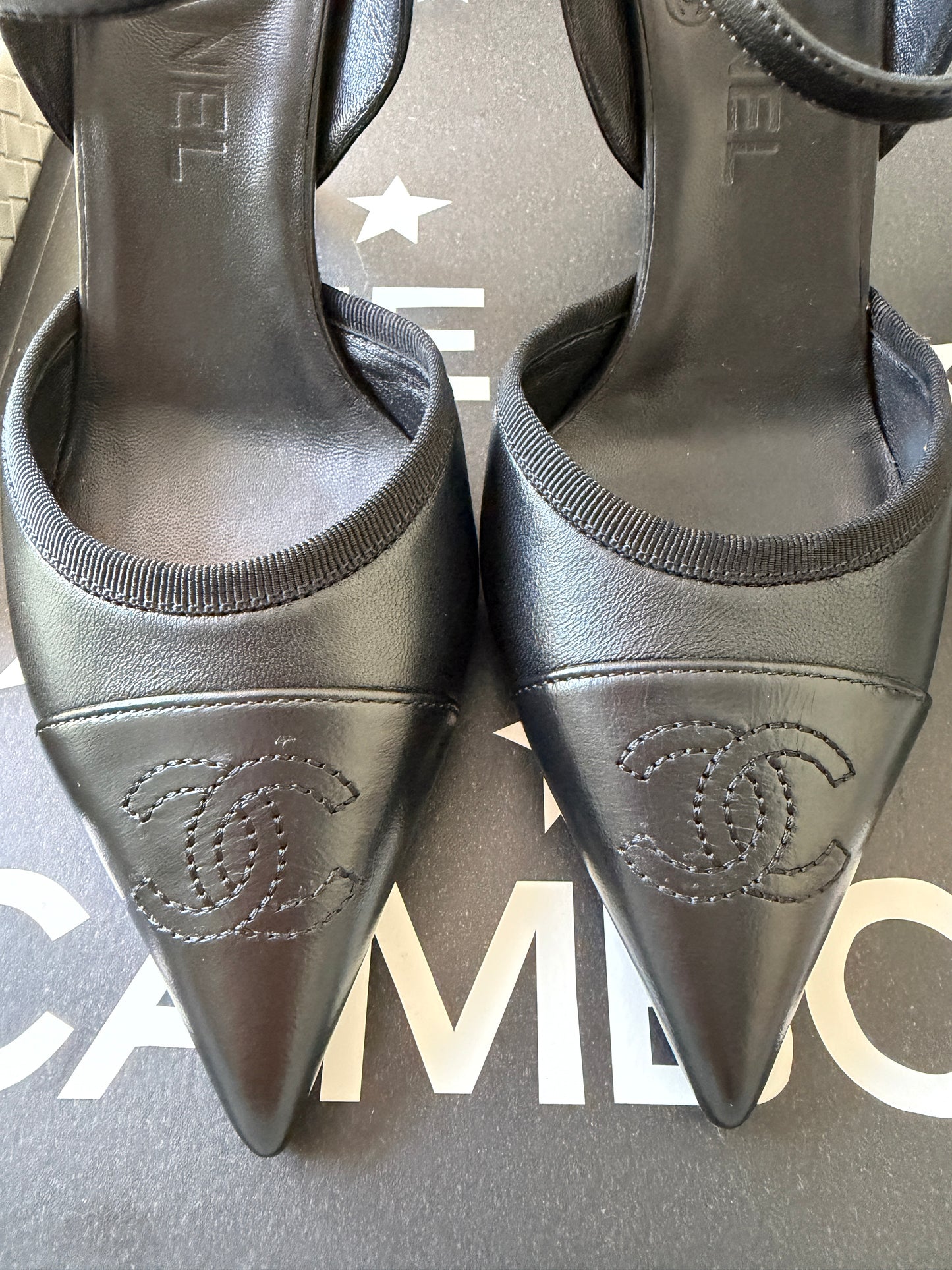 CHANEL SS 2026 BLAZY BLACK CAP POINTED TOE LEATHER CC LOGO HEELS SHOES PUMPS SLINGBACKS