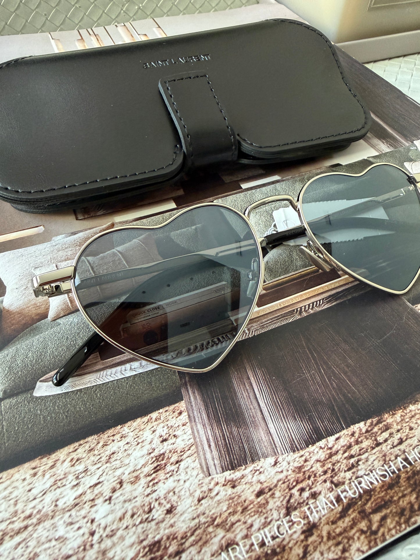 Saint Laurent Loulou SL 301 52mm Heart Shaped Hearts Silver Mirrored Sunglasses