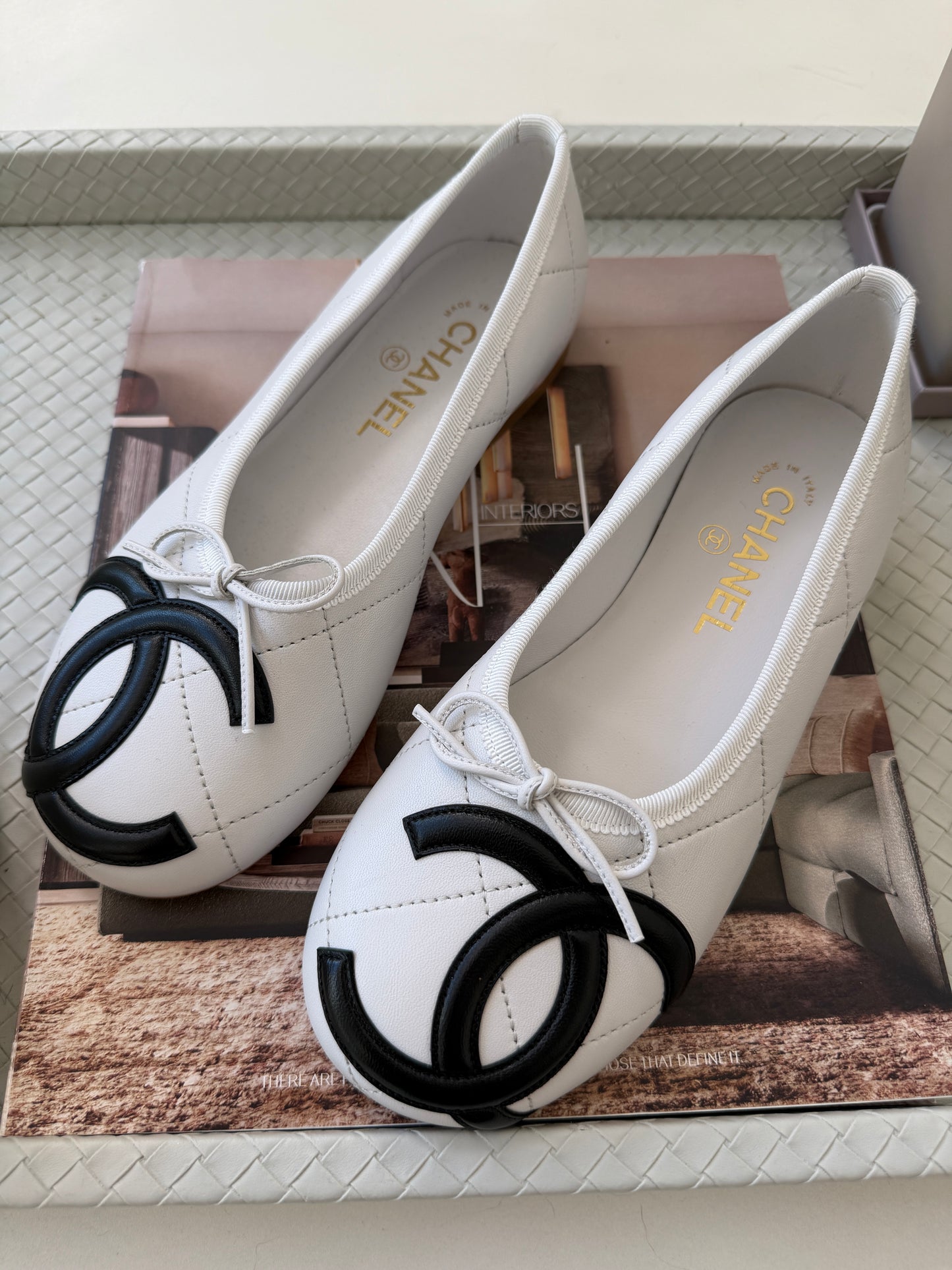 Chanel Cambon 2026 Quilted CC Logo White Black Leather Ballet Ballerina Flats