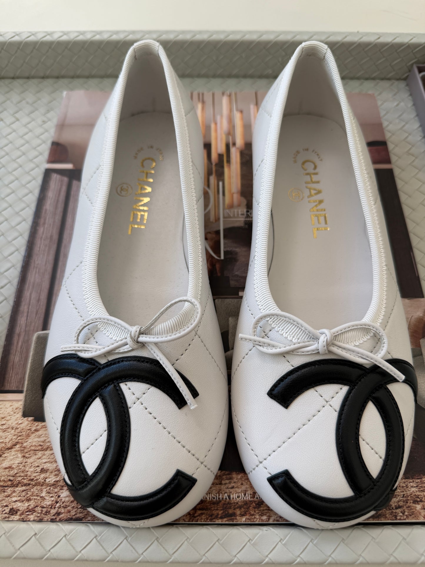 Chanel Cambon 2026 Quilted CC Logo White Black Leather Ballet Ballerina Flats