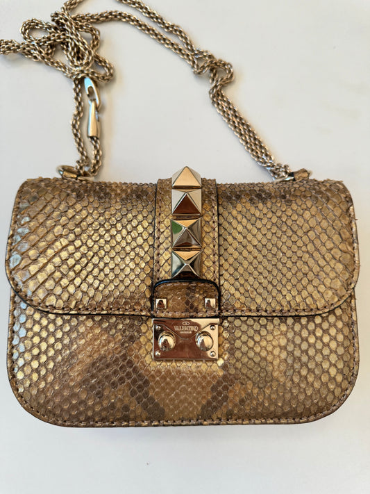 Valentino Garavani Rockstud Limited Edition Python Gold Cross Body Golden Bronze Bag Pre-Owned