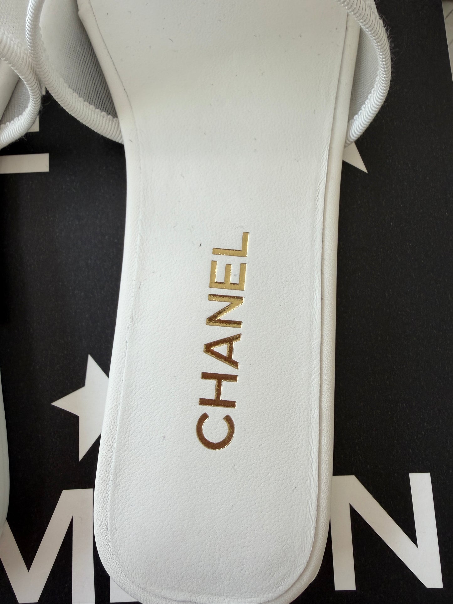 Chanel Blazy White Mesh Black Beads CC Logo Slides Sandals Mules Slide Flats