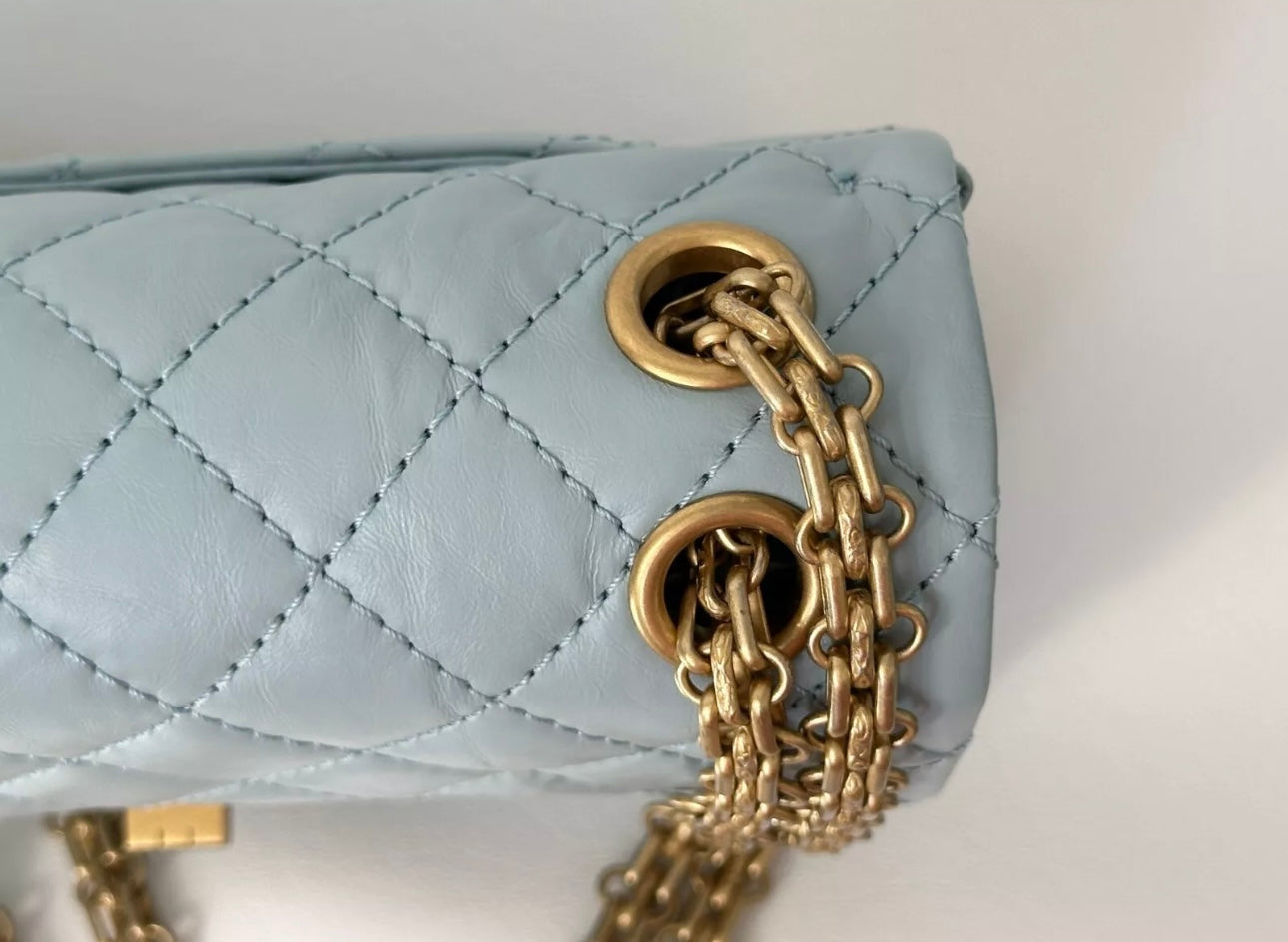 CHANEL MINI REISSUE 2.55 LIGHT BLUE CALFSKIN LEATHER BAG GHW