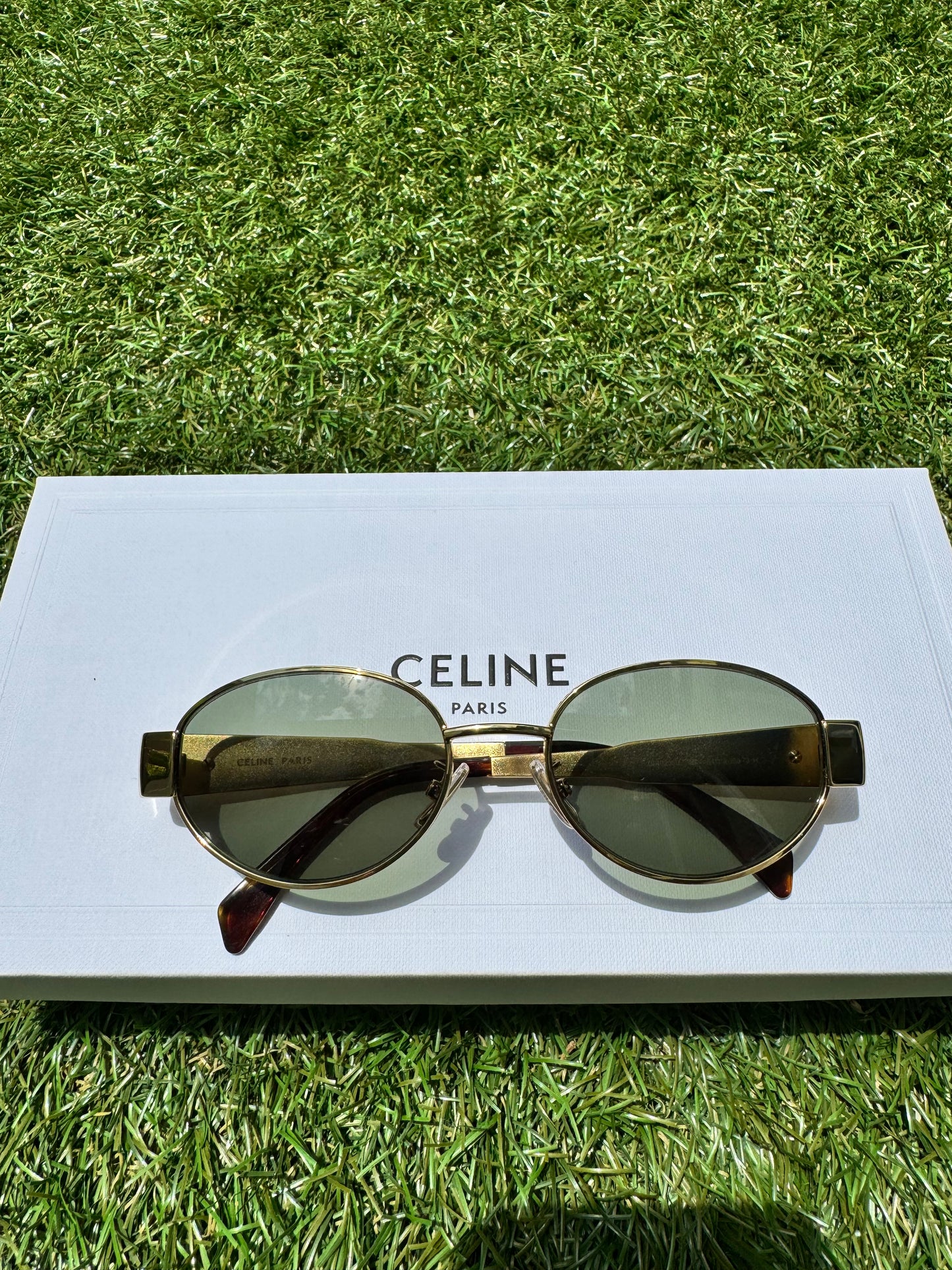 Celine Triomphe 01 Oval-frame gold-tone and tortoiseshell acetate Sunglasses CL40235U