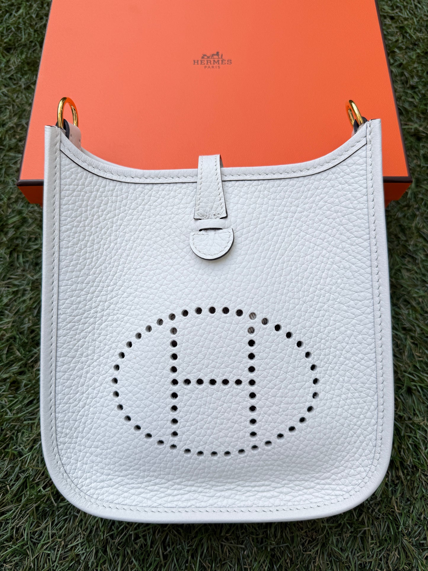 Hermes Evelyne TPM 16 New Whote Leather Mini Gold GHW Crossbody Handbag Bag
