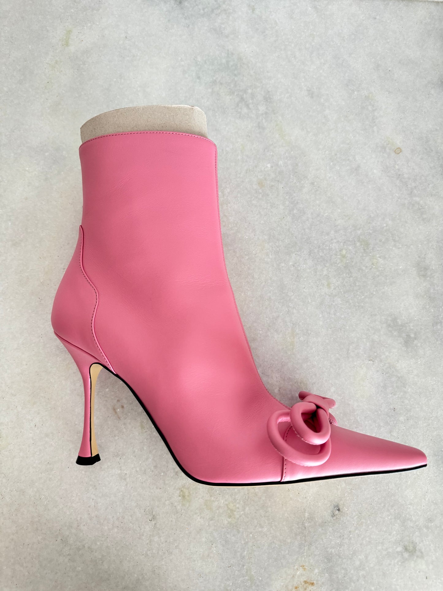 Mach & Mach Double Bow Pink Leather Pointed Toe Boots Booties