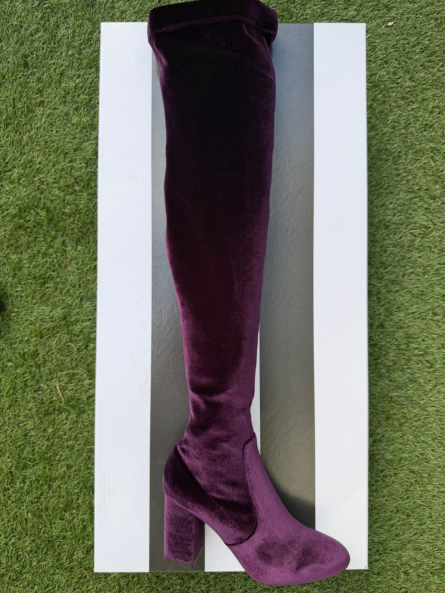 AQUAZZURA VELVET 85 THIGH HIGH  PURPLE SO ME ZIP OVER KNEE BOOT BOOTS