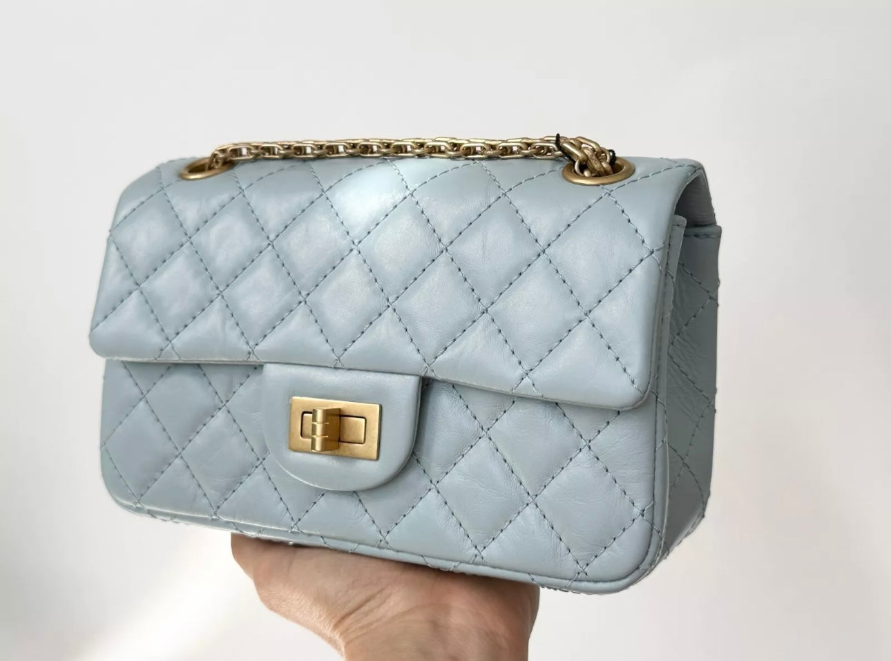 CHANEL MINI REISSUE 2.55 LIGHT BLUE CALFSKIN LEATHER BAG GHW