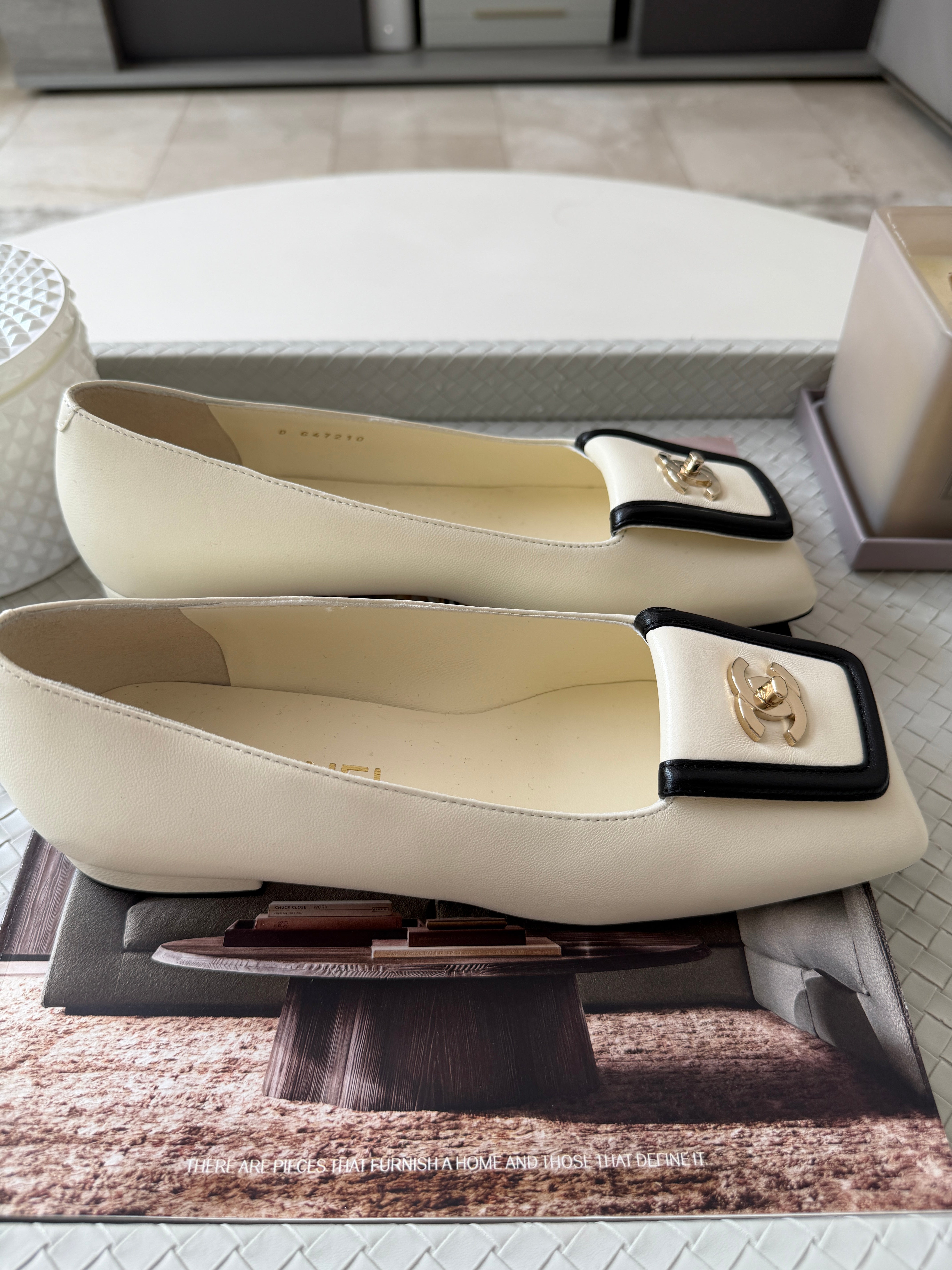 Chanel SS 26 Blazy Ivory Lambskin Square Toe CC Logo Turn-lock