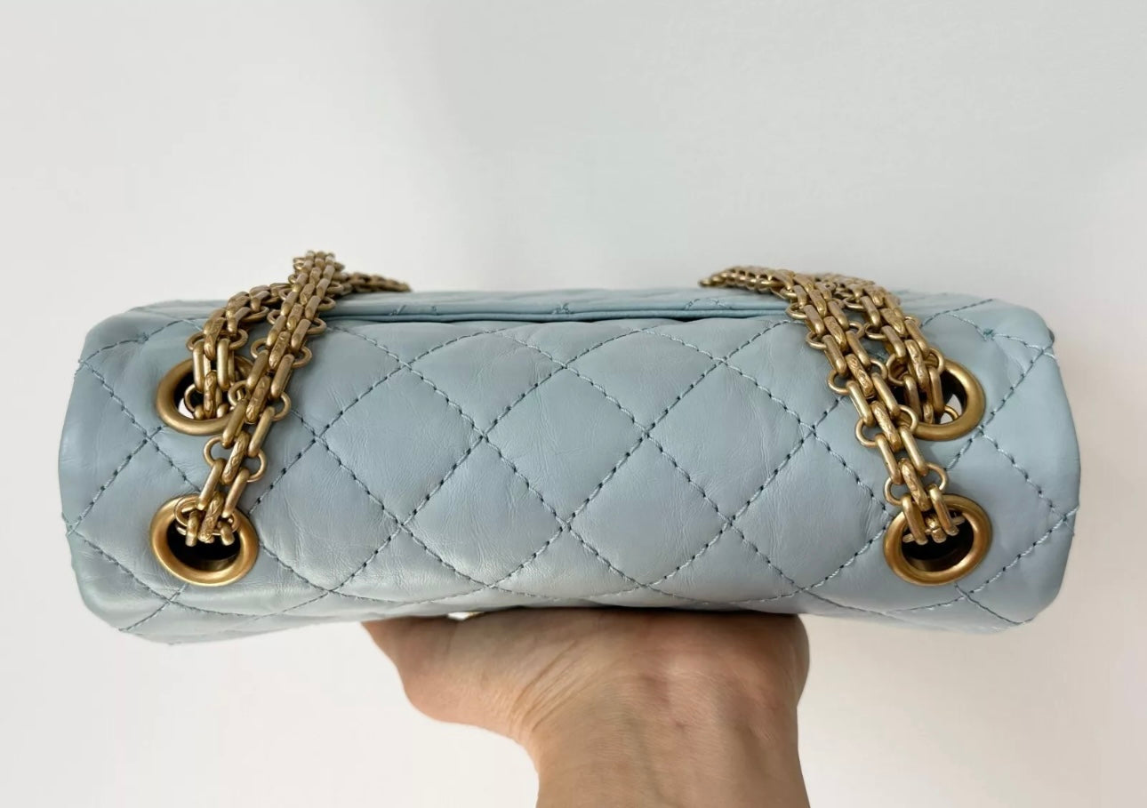 CHANEL MINI REISSUE 2.55 LIGHT BLUE CALFSKIN LEATHER BAG GHW