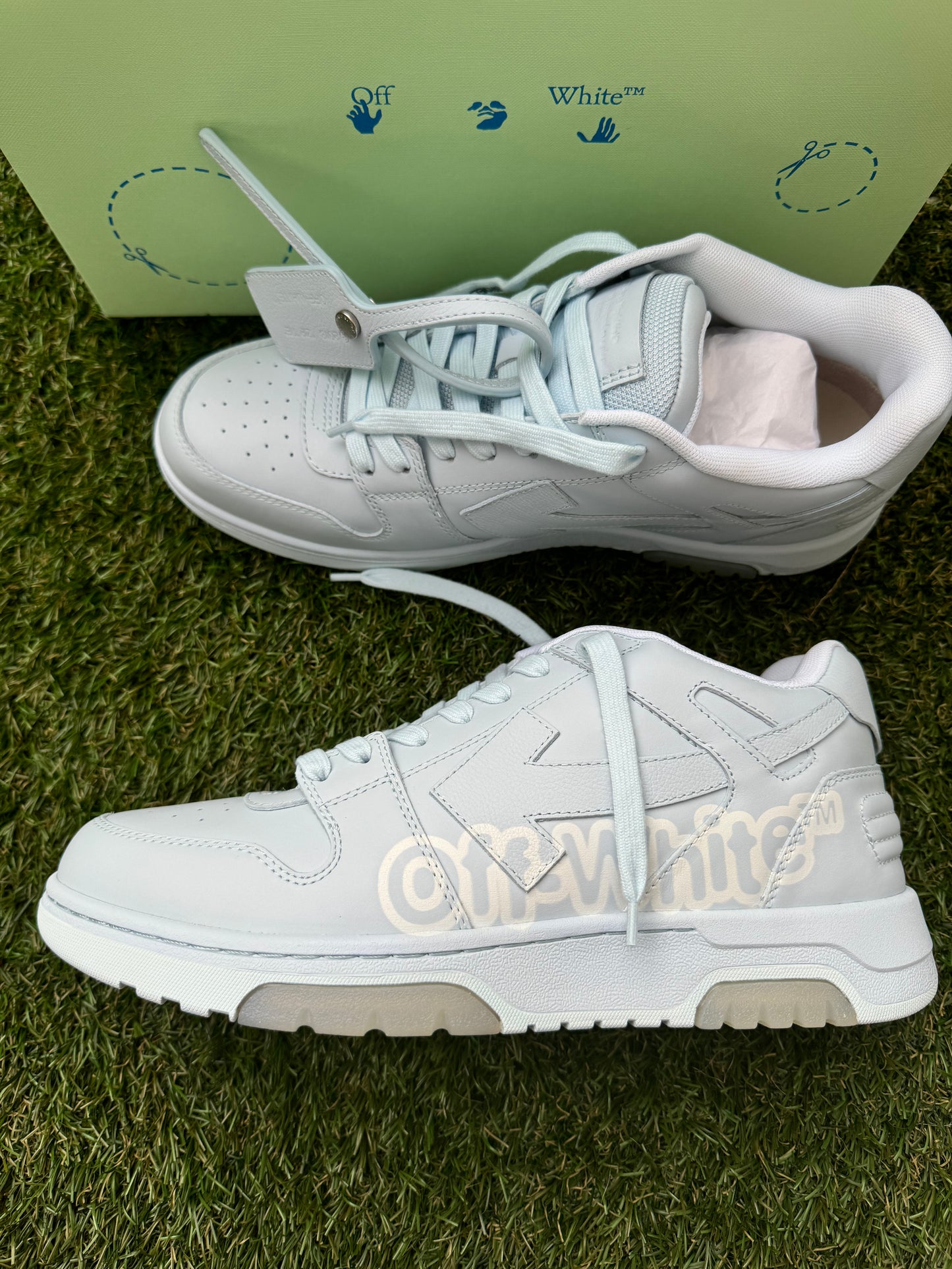 Off-White Out Of Office Arrow Calfskin White Light Blue Sneakers Men’s