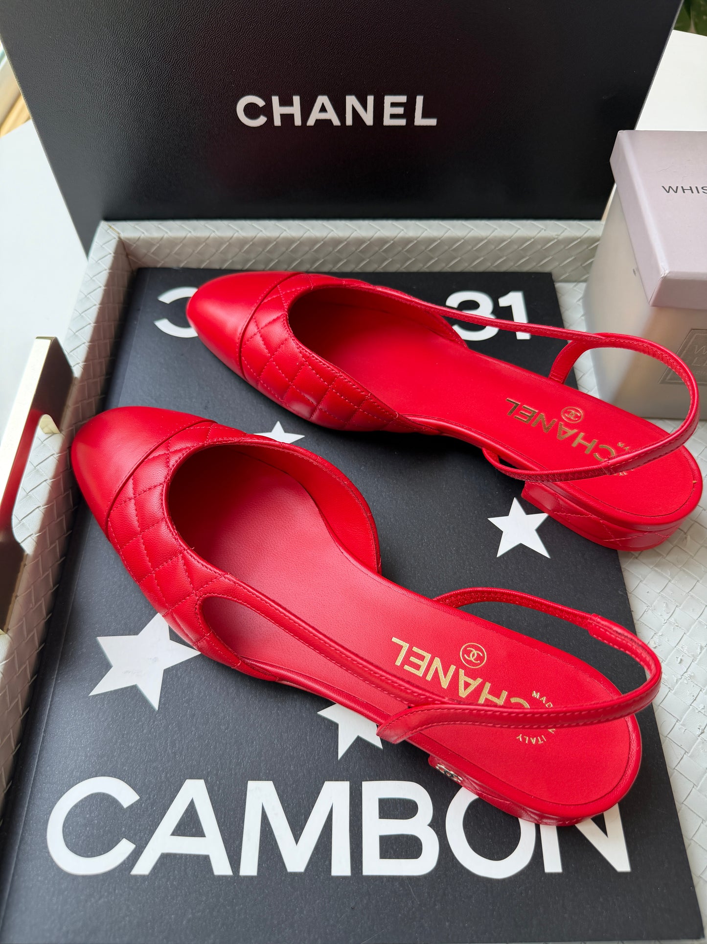 Chanel 26B Red Agneau Rouge Quilted Lambskin Leather Slingback Sling CC Flats