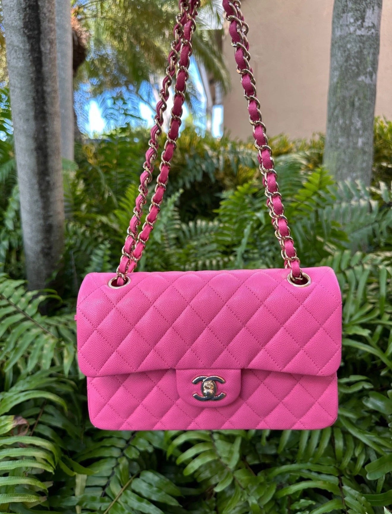 CHANEL PINK CAVIAR LEATHER SMALL CLASSIC DOUBLE FLAP BAG LIGHT GOLD HARDWARE