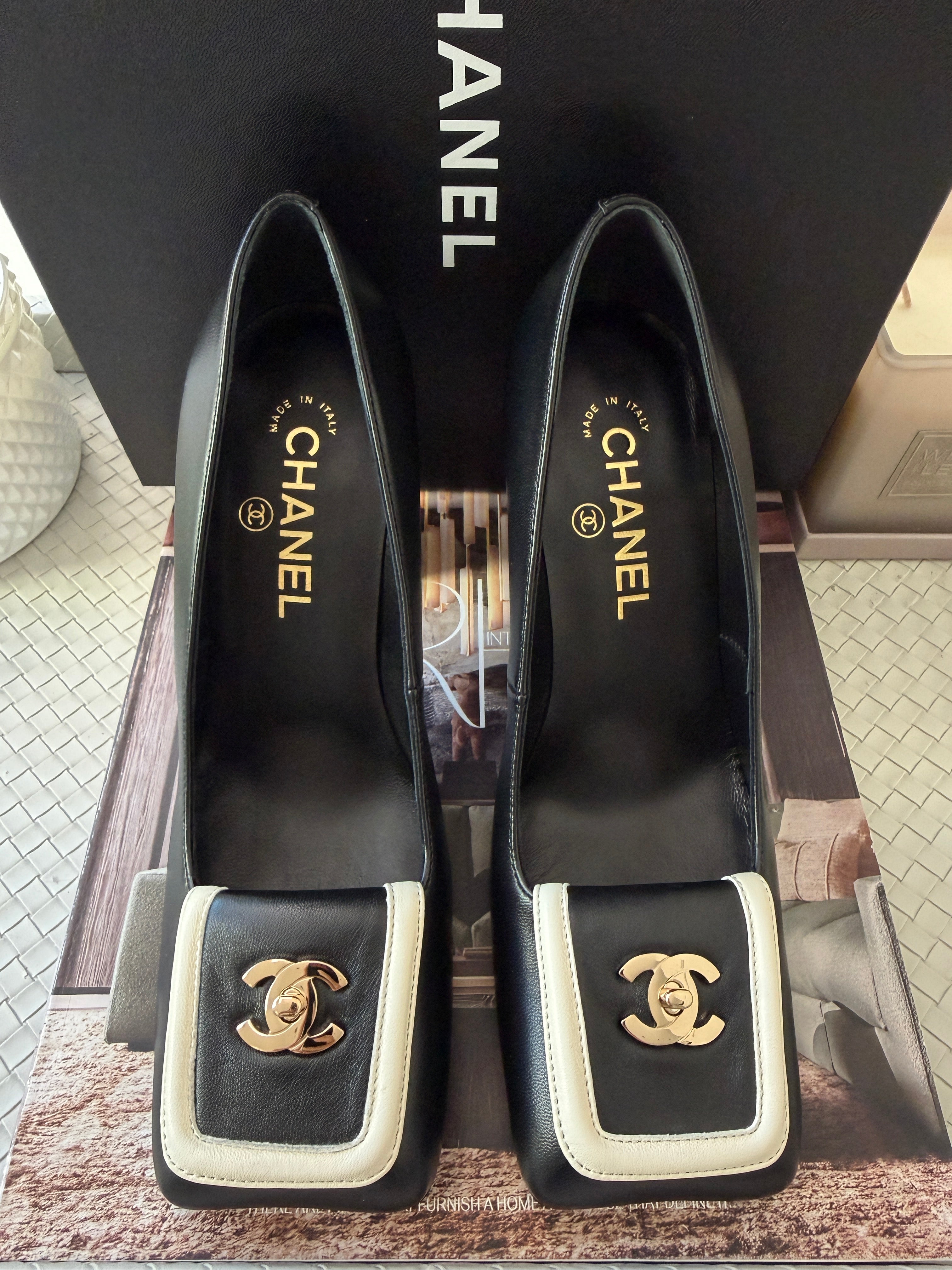 Chanel SS 26 Blazy Black Lambskin Square Toe CC Logo Turn-lock