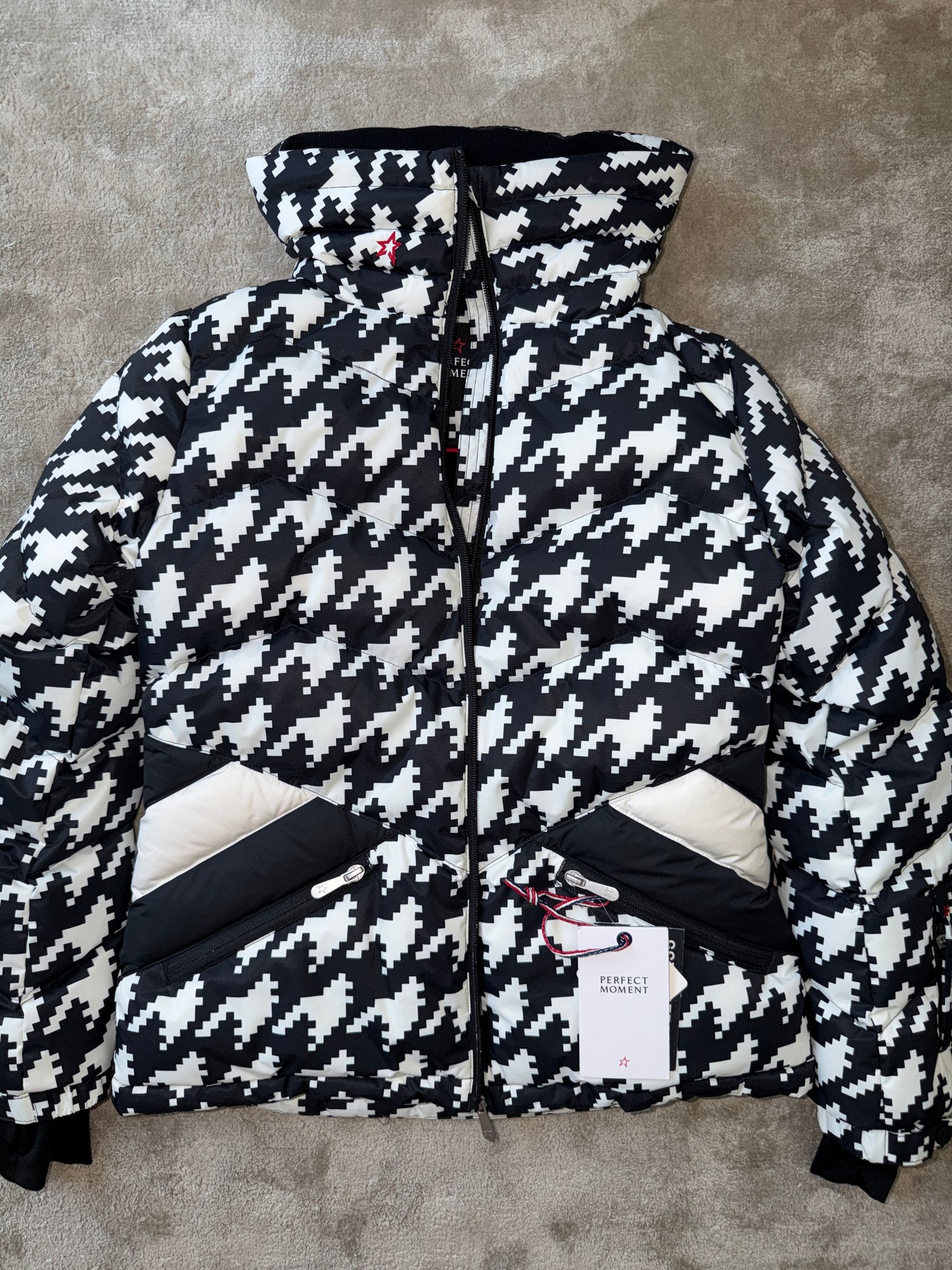 Perfect Moment Houndstooth Black White Ski Duvet Down Jacket Puffer Ski Jacket S
