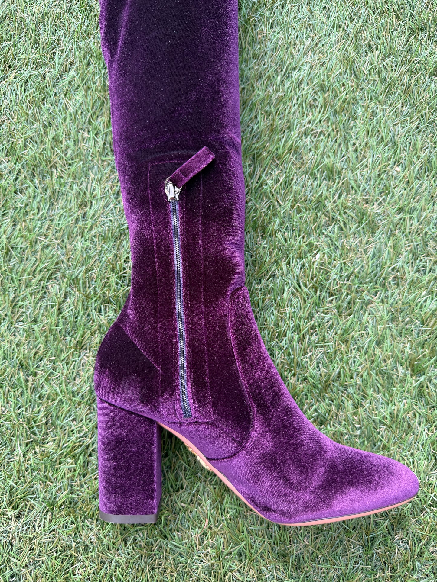 AQUAZZURA VELVET 85 THIGH HIGH  PURPLE SO ME ZIP OVER KNEE BOOT BOOTS
