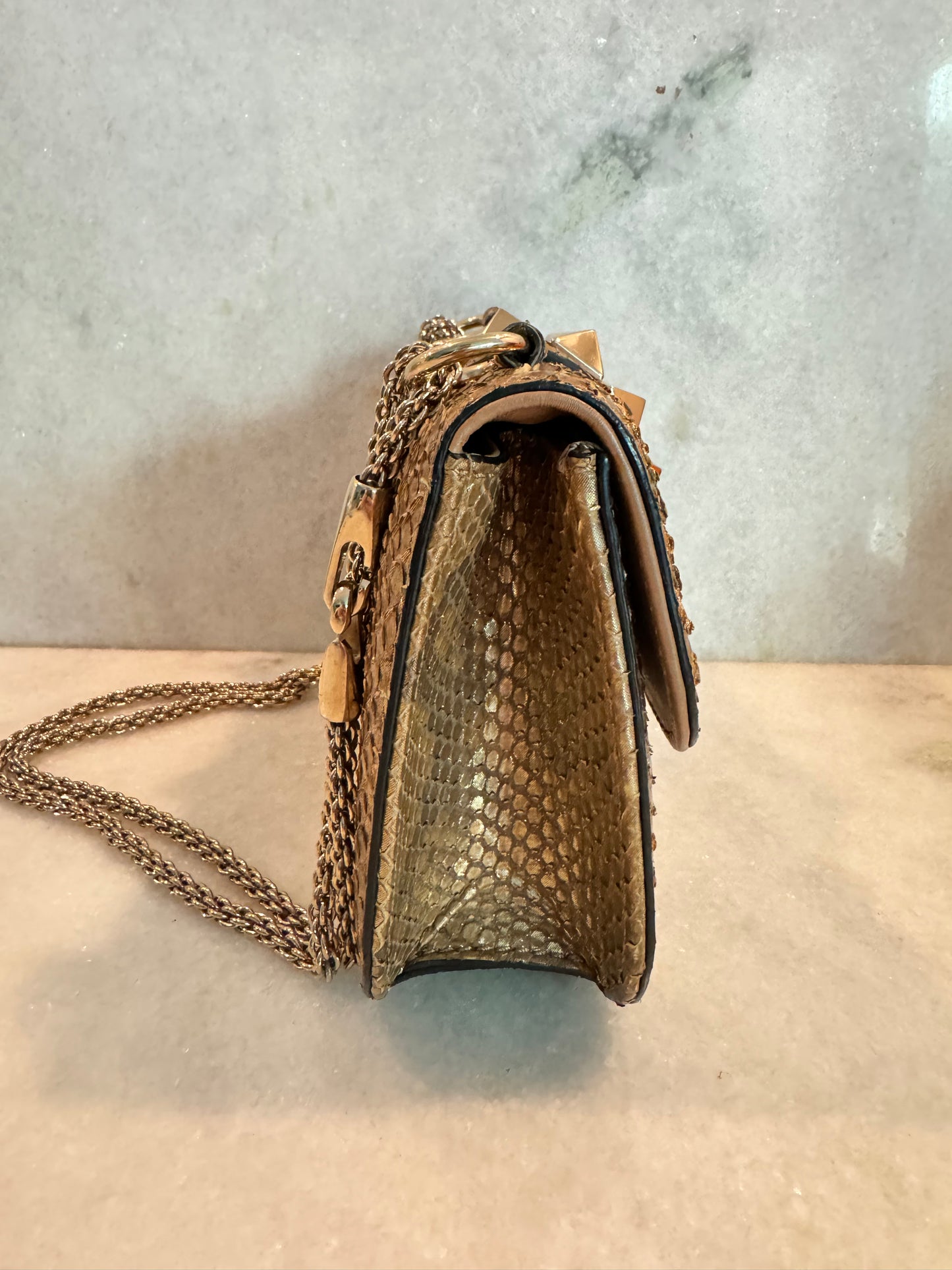 Valentino Garavani Rockstud Limited Edition Python Gold Cross Body Golden Bronze Bag Pre-Owned