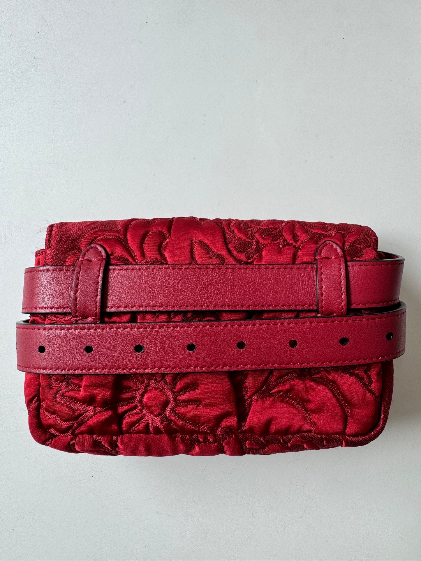 Fendi Red Rosso Fabric Floral Embroidered Hip Belt Pouch Baguette Bag Purse Pre-Owned