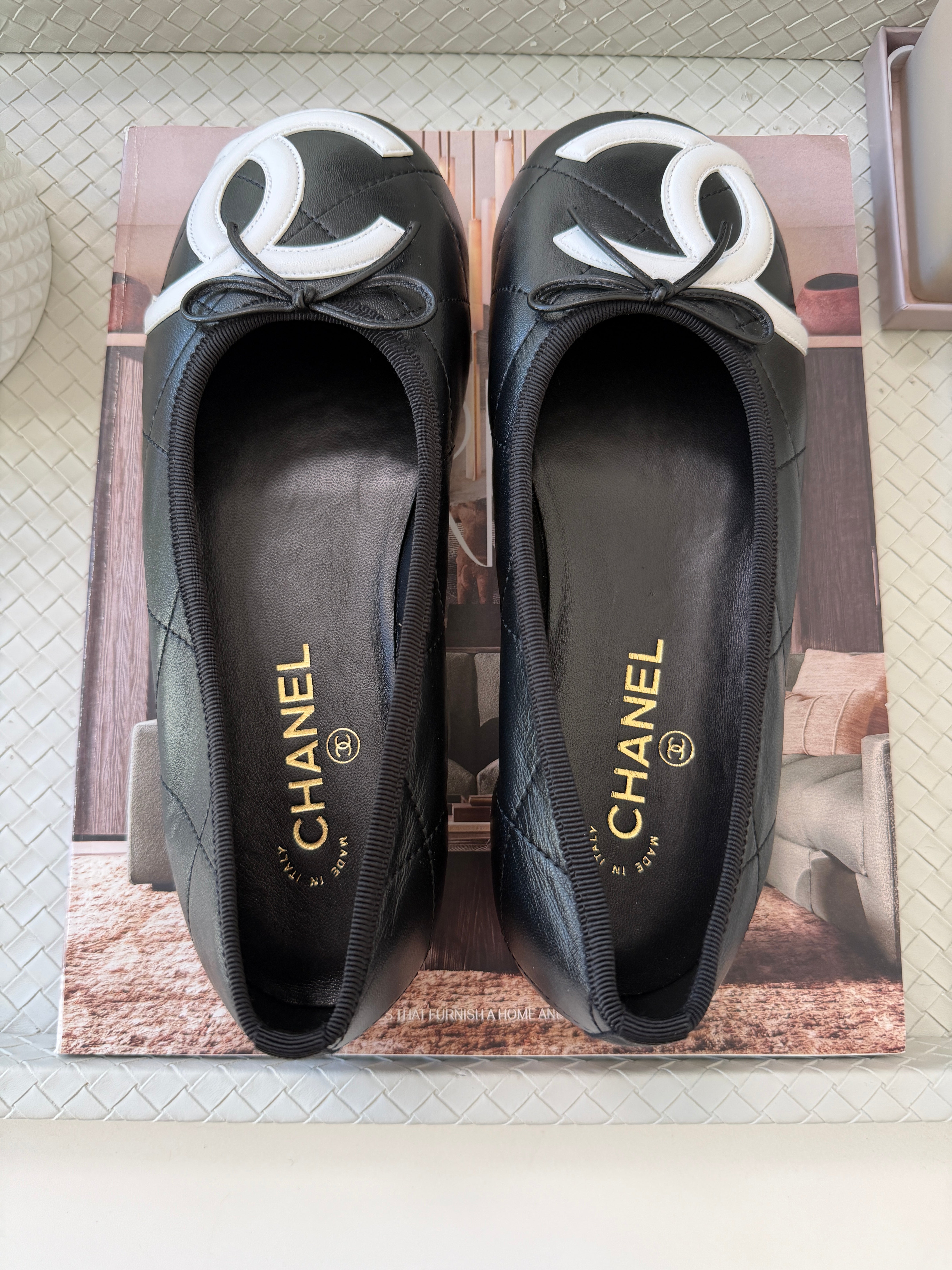 Chanel Cambon 2026 Coco Beach CC Logo Black Leather White Ballet