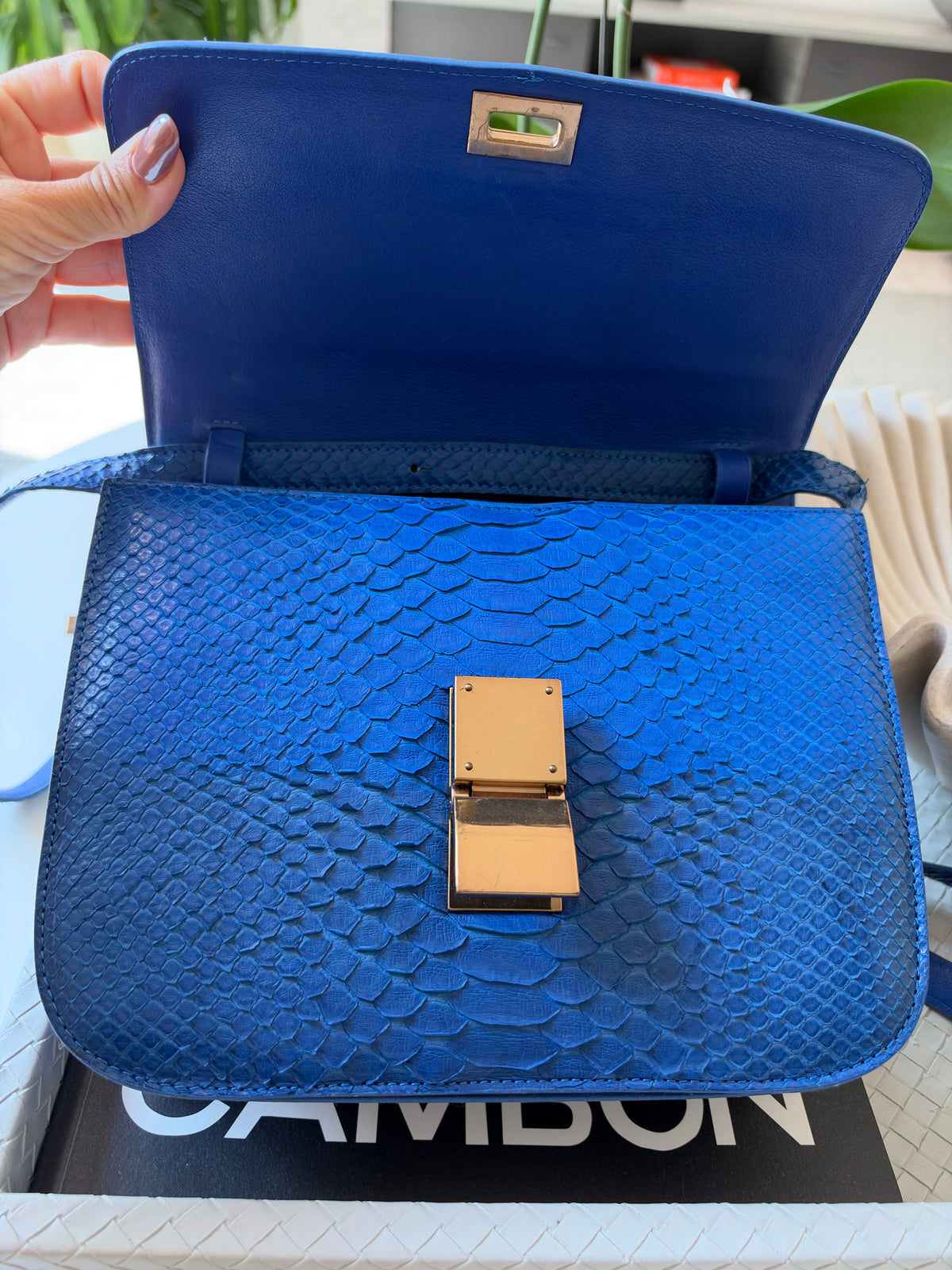 Celine Python Royal Blue Box GHW Medium Flap Handbag Cross Body Bag