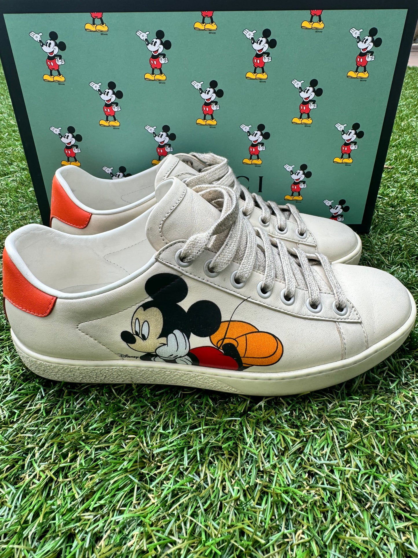 GUCCI x Disney Ace 602129 Ivory  Leather Mickey Mouse Ace Sneakers Women Pre-Owned