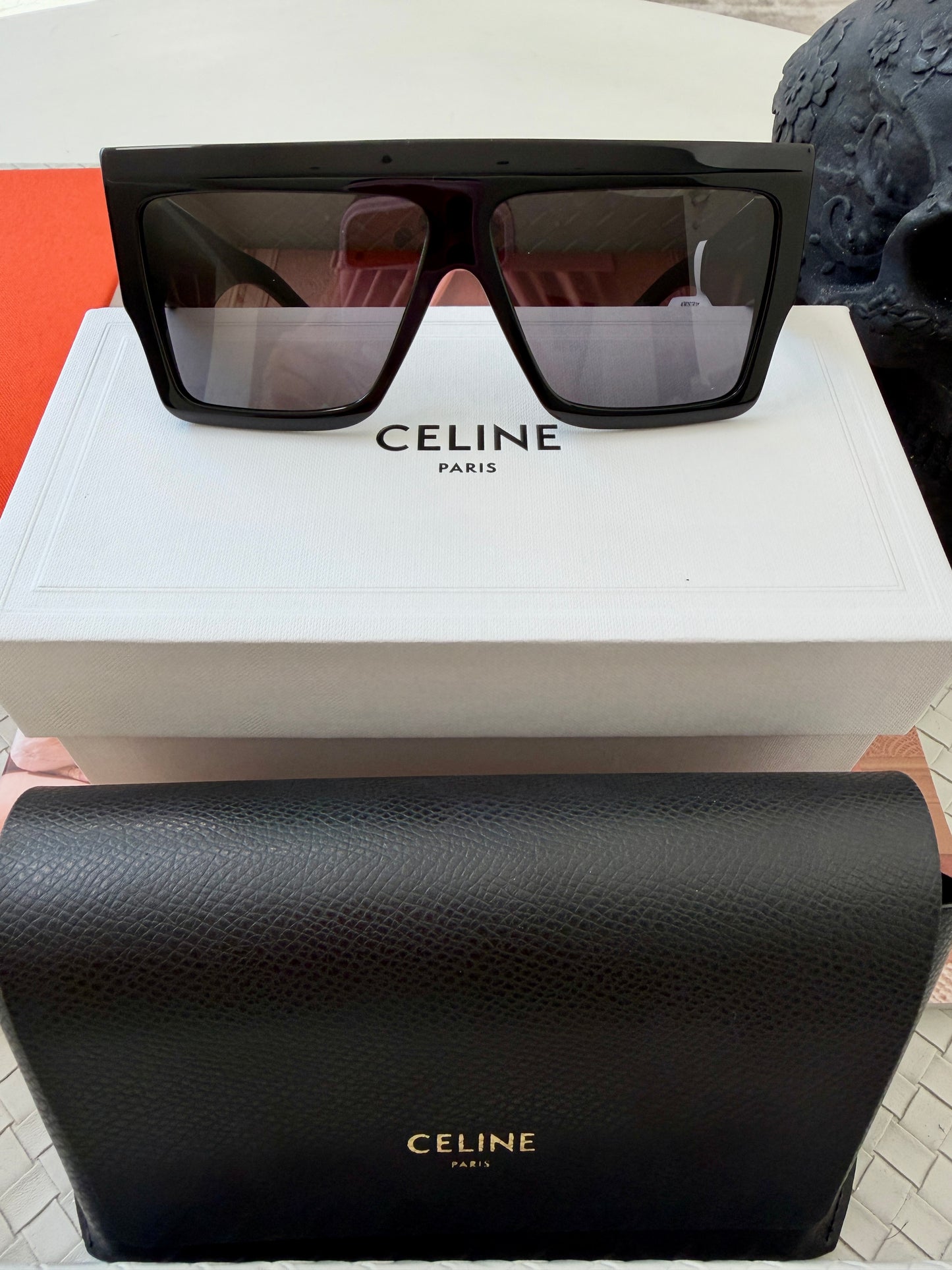 CELINE ICONIC BOLD 3 DOTS 60MM BLACK SMOKE FLAT TOP SQUARE SUNGLASSES