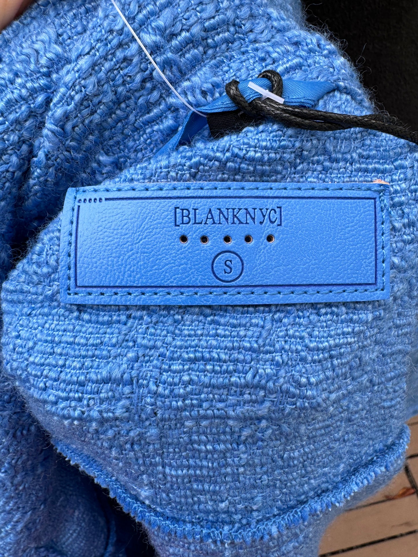 BLANKNYC Blank NYC Bright Blue Tweed Cropped Jacket Pockets