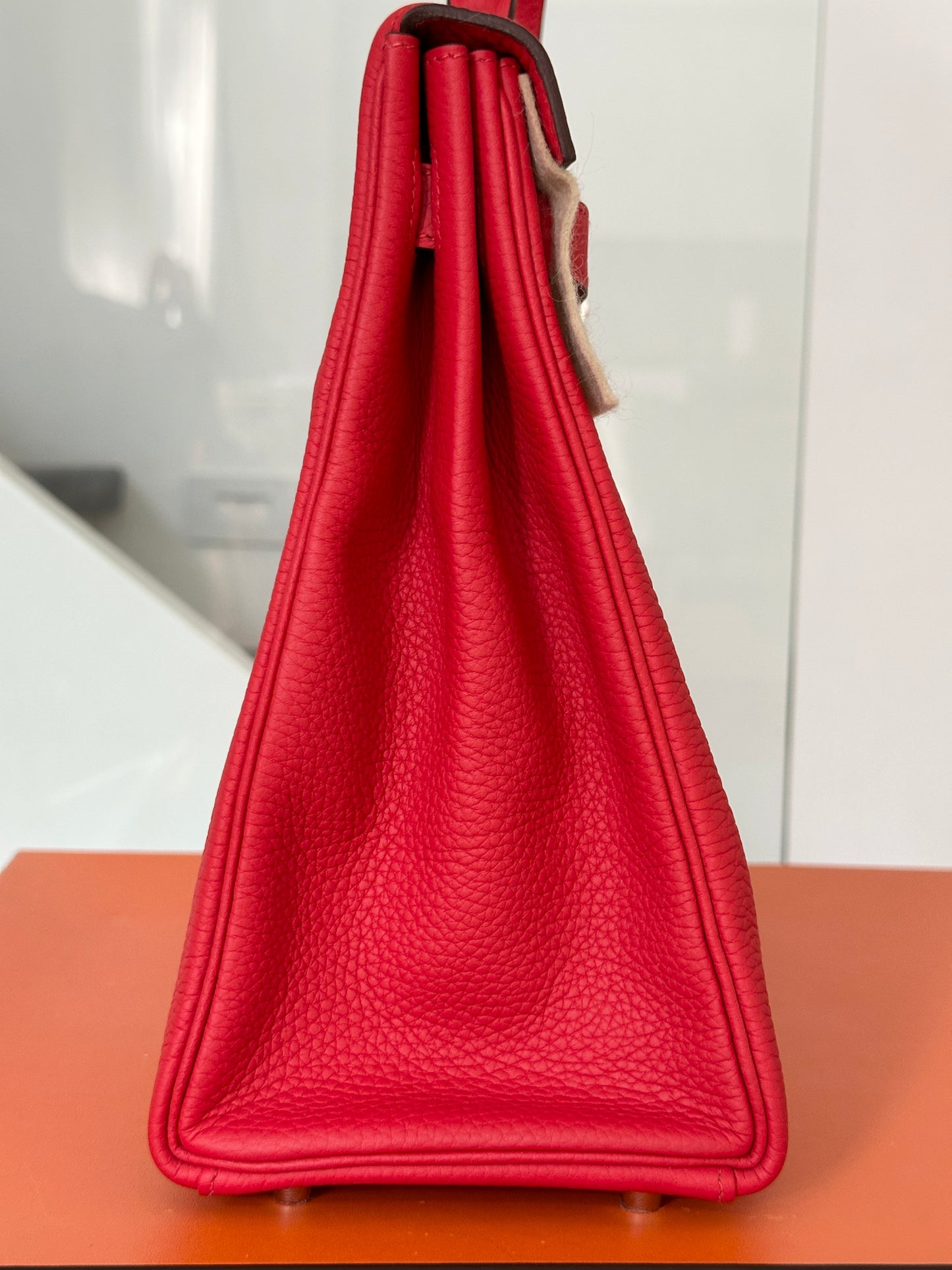 Hermes Kelly 35 Rouge Tomate Red Retourne Togo Leather Palladium Hardware PHW Bag Handbag