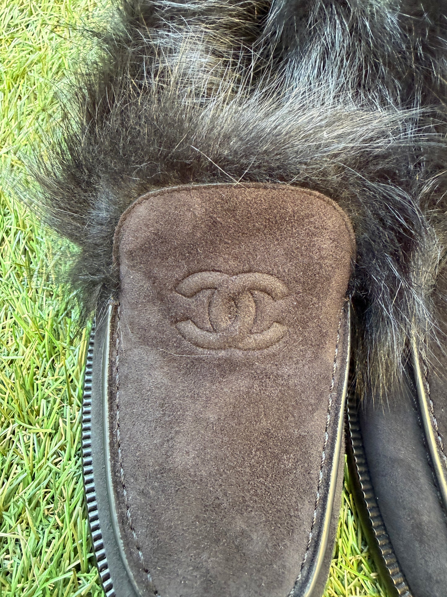 CHANEL COCO NEIGE 25/26 BLACK SUEDE LEATHER FUR SHEARLING LOAFERS MOCCASSINS