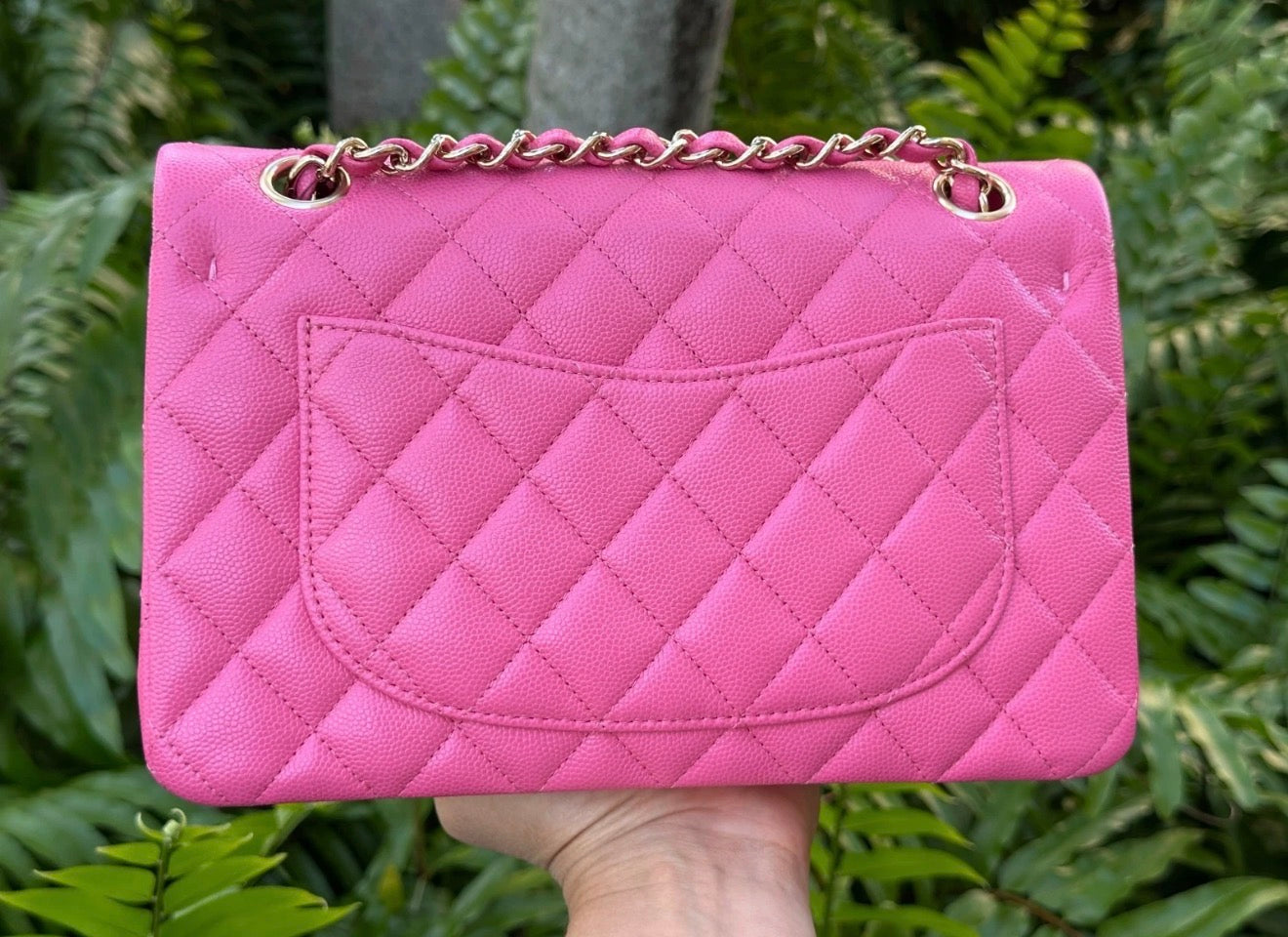 CHANEL PINK CAVIAR LEATHER SMALL CLASSIC DOUBLE FLAP BAG LIGHT GOLD HARDWARE