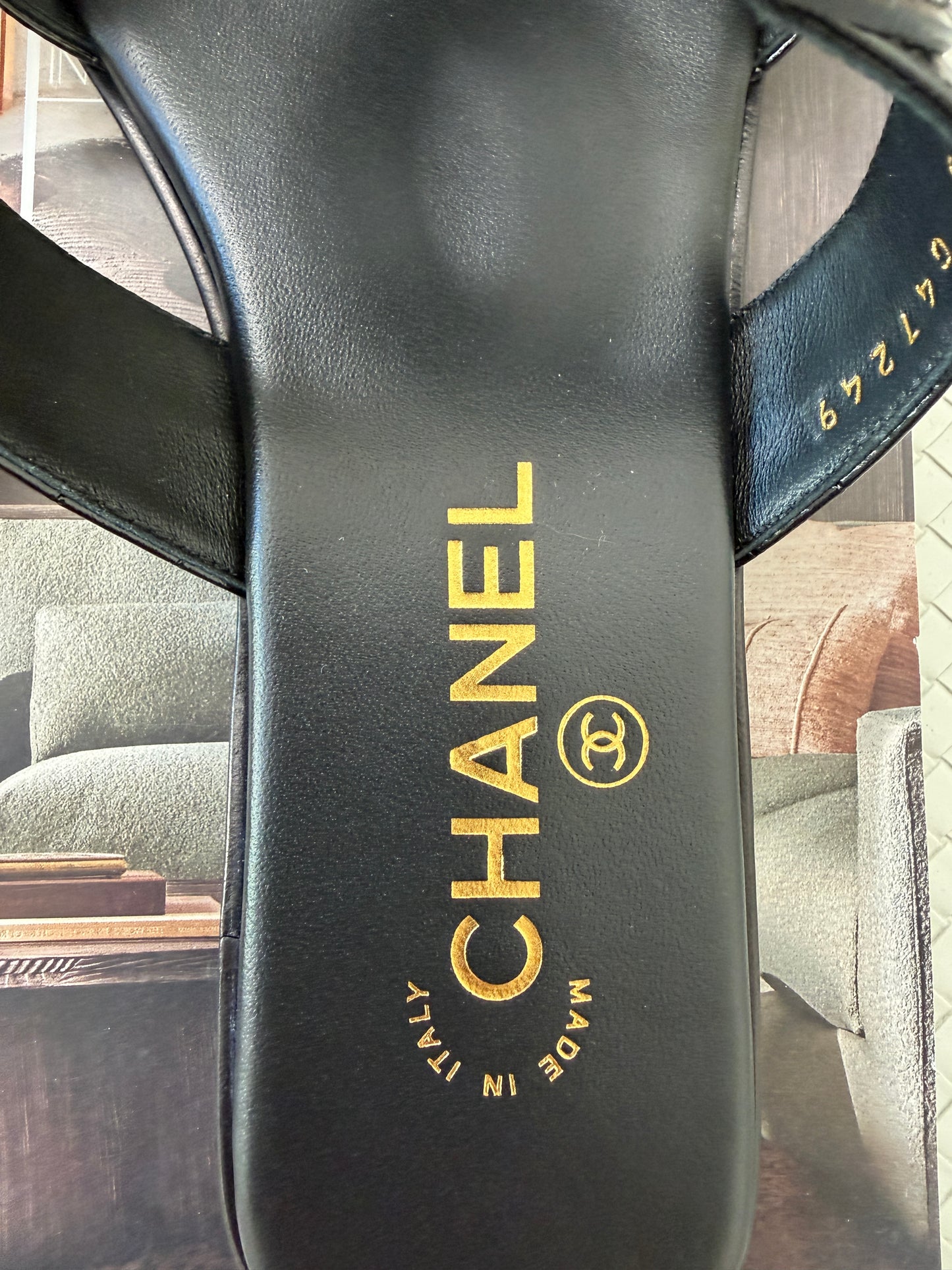 Chanel SS 26 Blazy Black Leather Croc Embossed CC Logo Slides Flat Flip Flop Mules Sandals