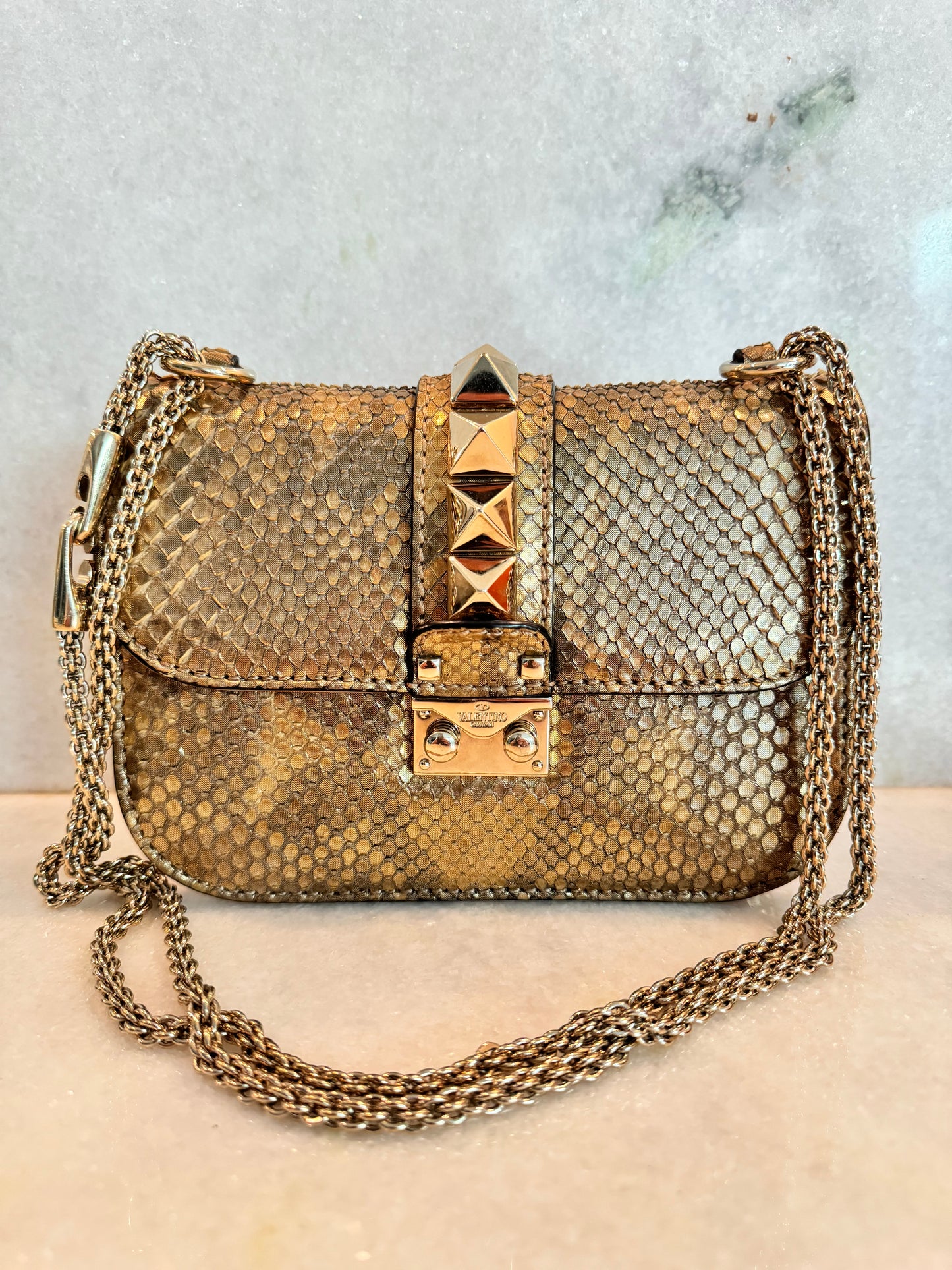 Valentino Garavani Rockstud Limited Edition Python Gold Cross Body Golden Bronze Bag Pre-Owned