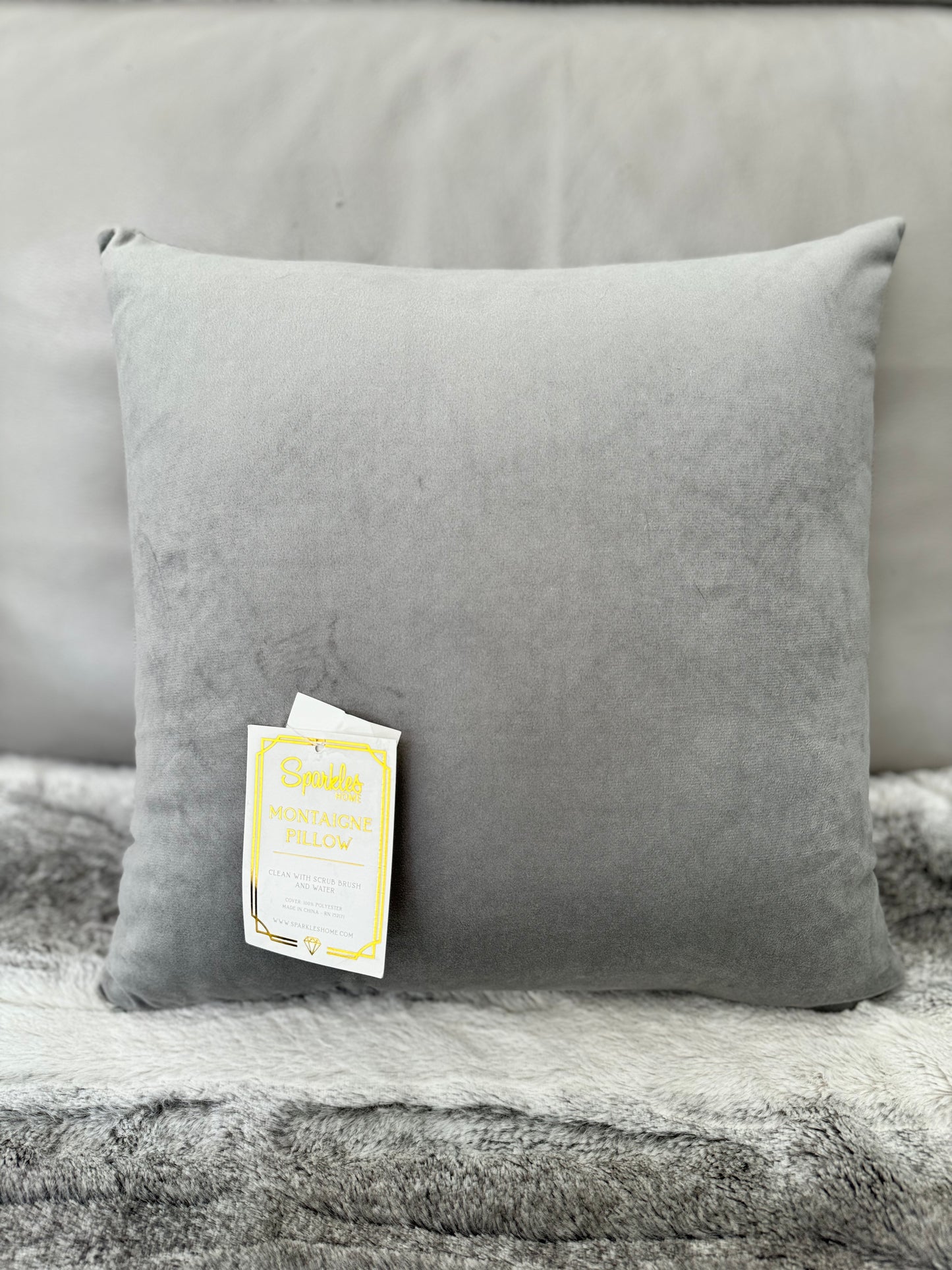 Sparkles Home Rhinestone 16x16 Montaigne Jeweled Gray Crystal Crystals Sparkle Silver Bling Luxury Decorative Decor Pillow