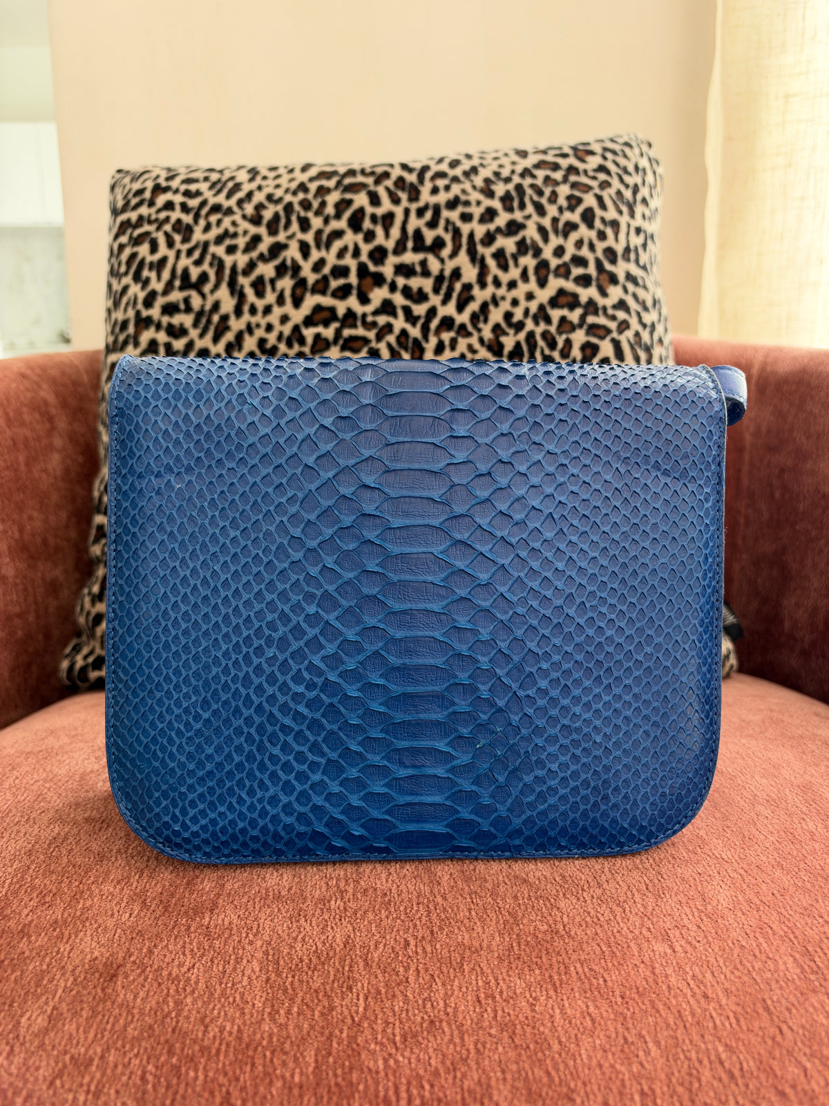 Celine Python Royal Blue Box GHW Medium Flap Handbag Cross Body Bag