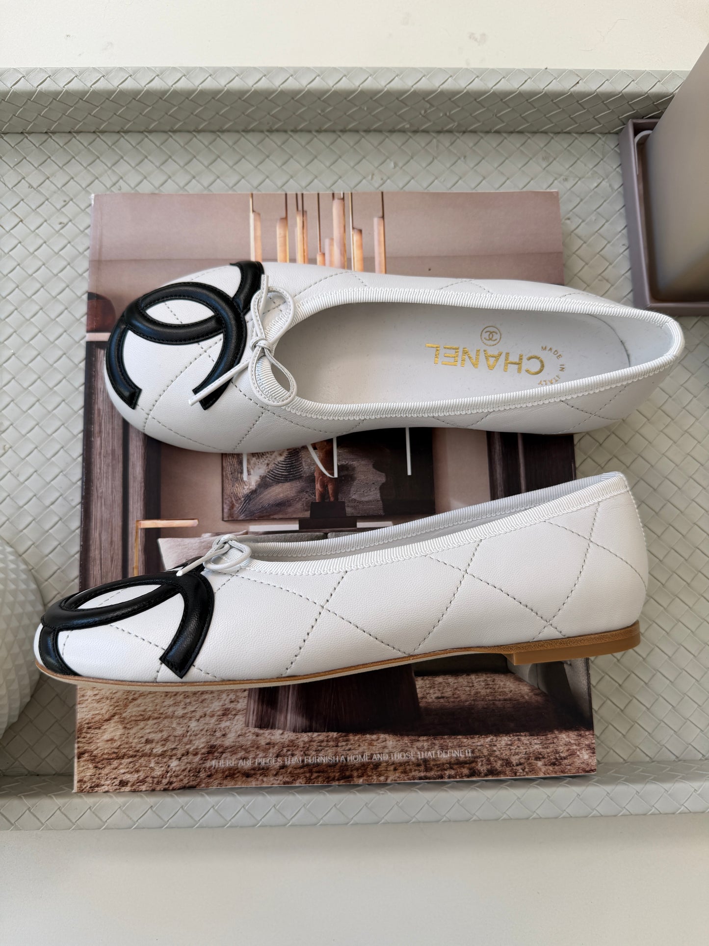 Chanel Cambon 2026 Quilted CC Logo White Black Leather Ballet Ballerina Flats