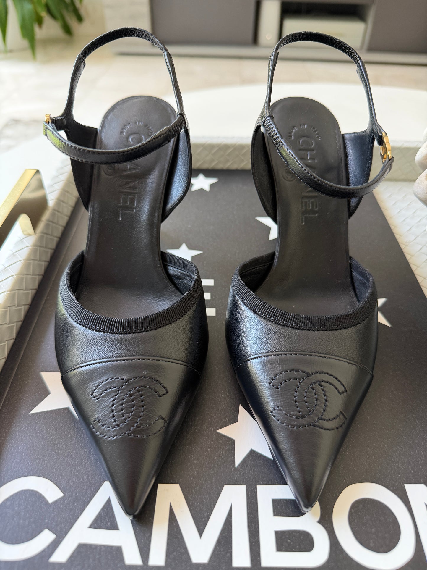 CHANEL SS 2026 BLAZY BLACK CAP POINTED TOE LEATHER CC LOGO HEELS SHOES PUMPS SLINGBACKS