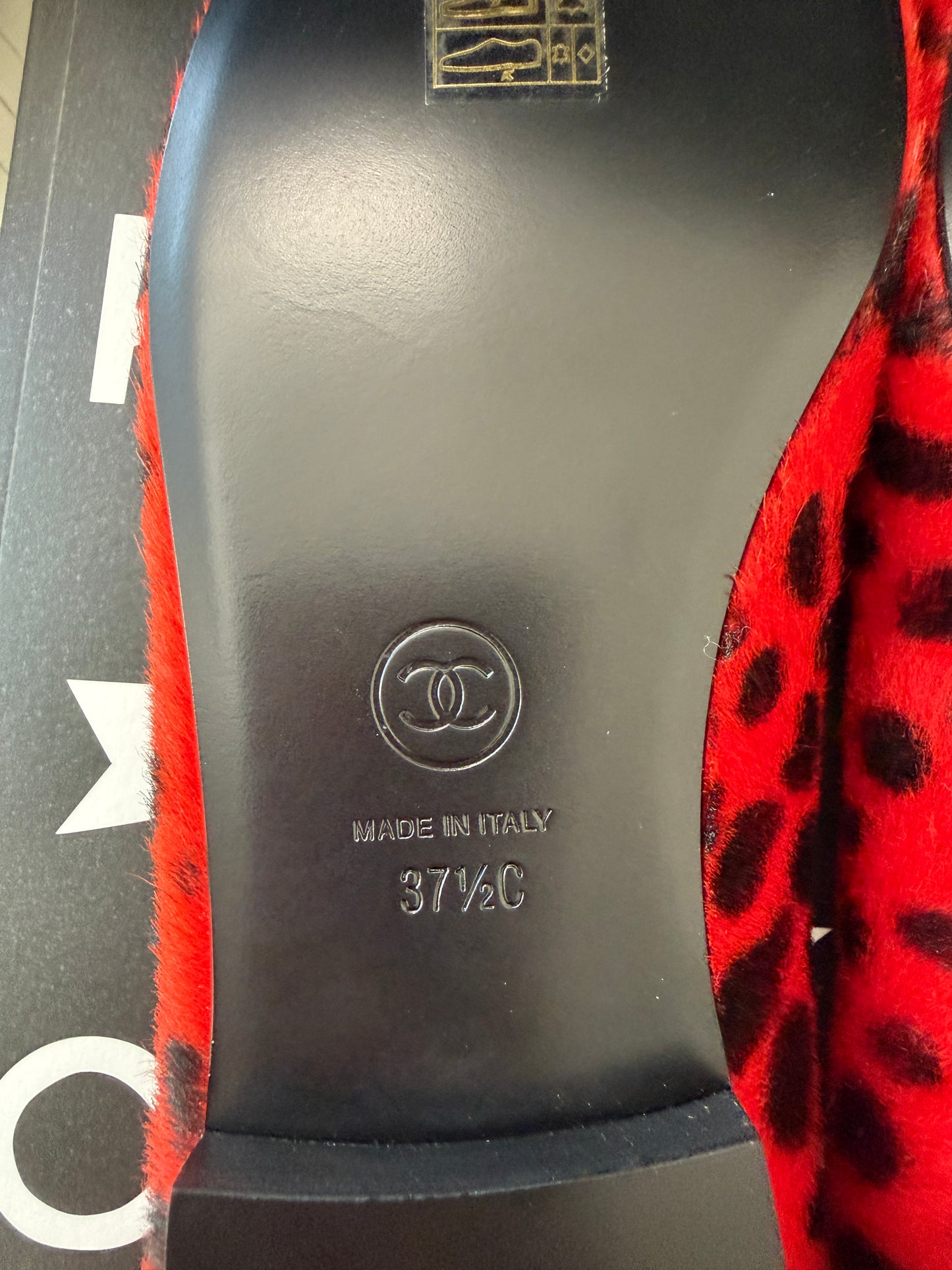 Chanel MÉTIERS D’ART 26 Red Orange Black White Pony Hair Animal Print Ballet Flats