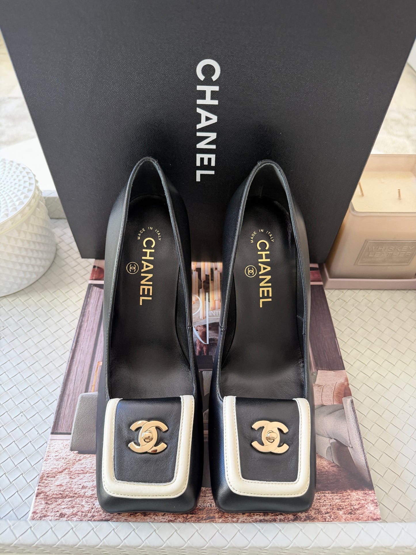 Chanel SS 26 Blazy Black Lambskin Square Toe CC Logo Turn-lock Pumps Heels