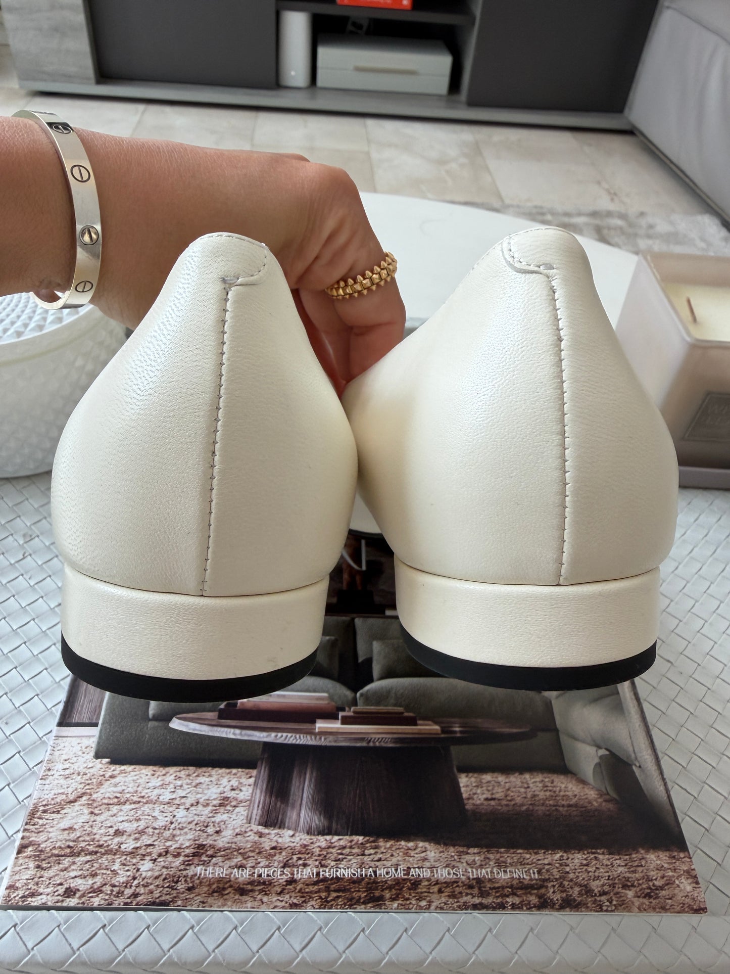 Chanel SS 26 Blazy Ivory Lambskin Square Toe CC Logo Turn-lock Ballet Flats