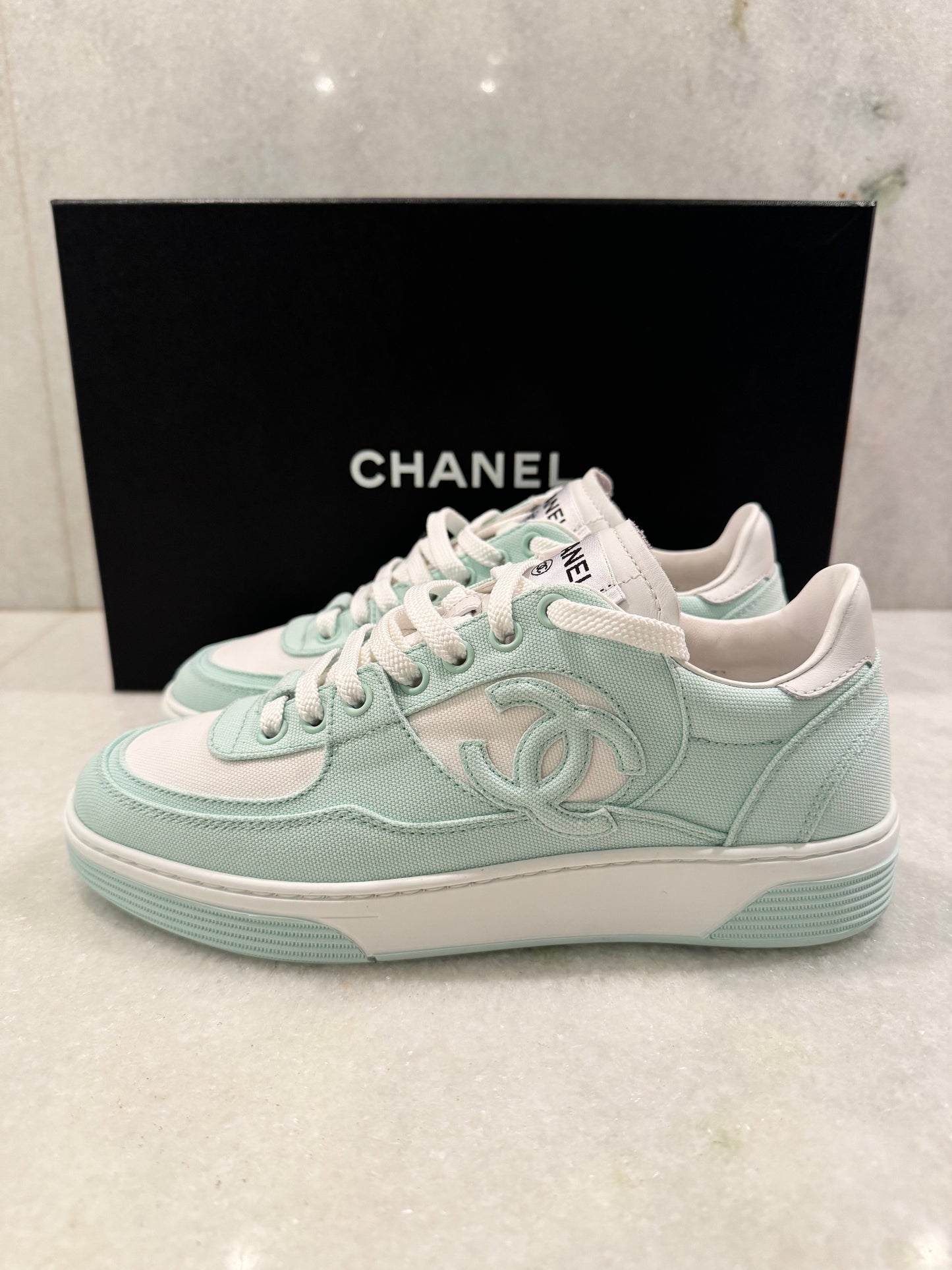 Chanel 24C Cruise 2024 Light Turquoise White Cotton CC Logo Chanel 24C Cruise 2024 Light Turquoise White Cotton CC Logo