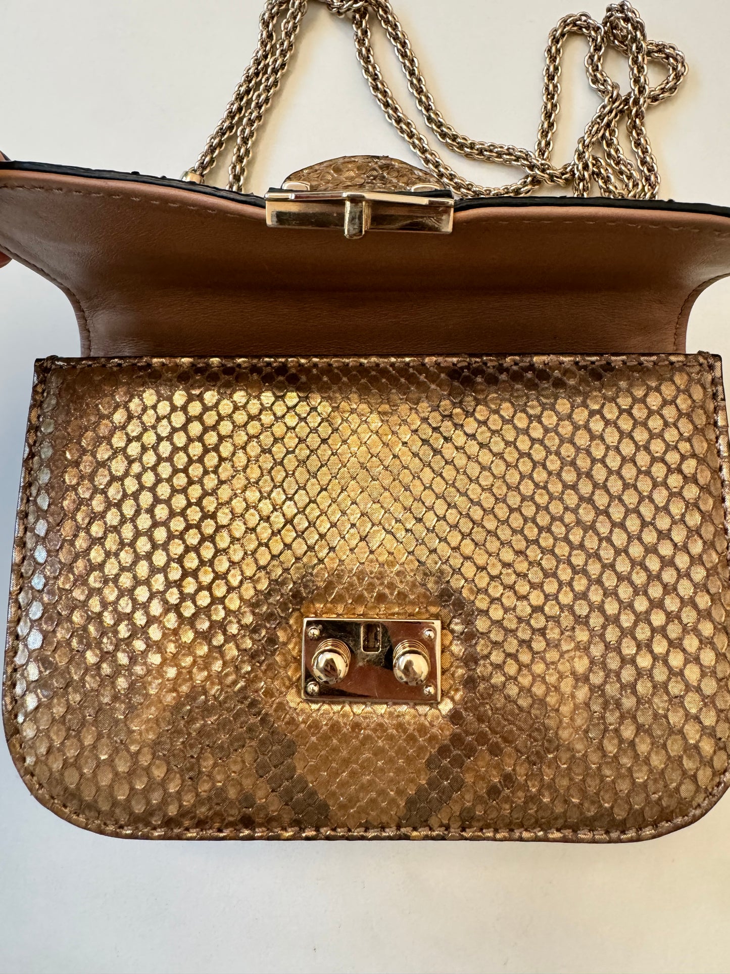 Valentino Garavani Rockstud Limited Edition Python Gold Cross Body Golden Bronze Bag Pre-Owned