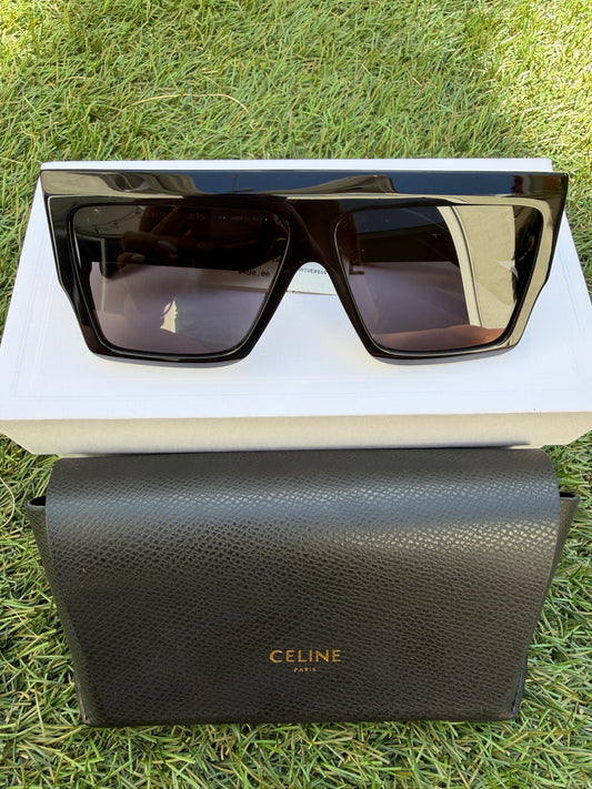 CELINE ICONIC BOLD 3 DOTS 60MM BLACK SMOKE FLAT TOP SQUARE SUNGLASSES