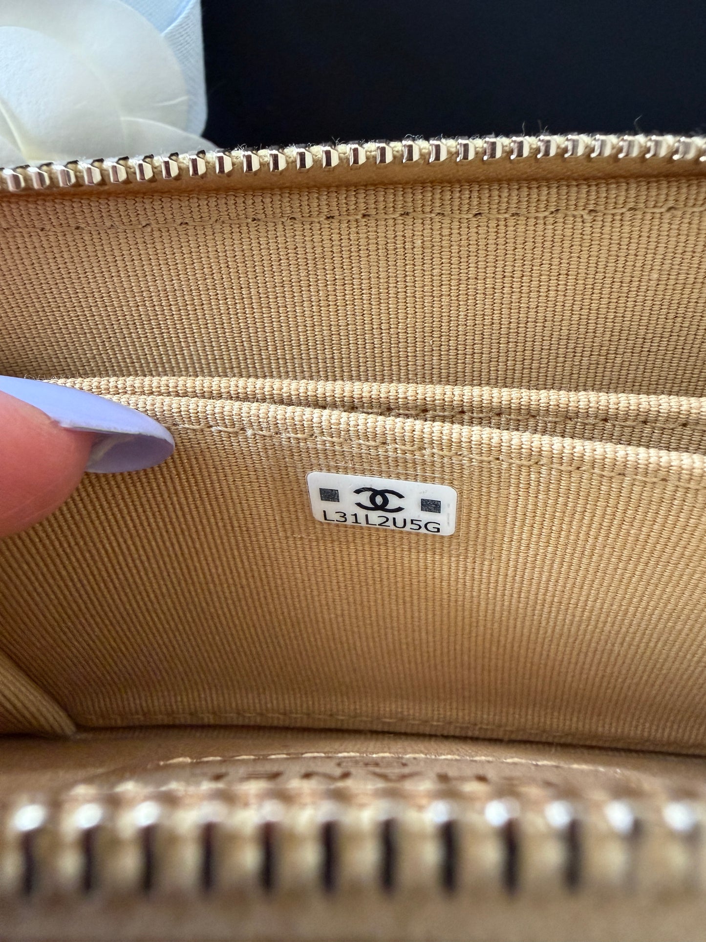 Chanel 26 Classic Zipped Zip Coin Purse Caviar Leather Gold Dore Metallic Wallet