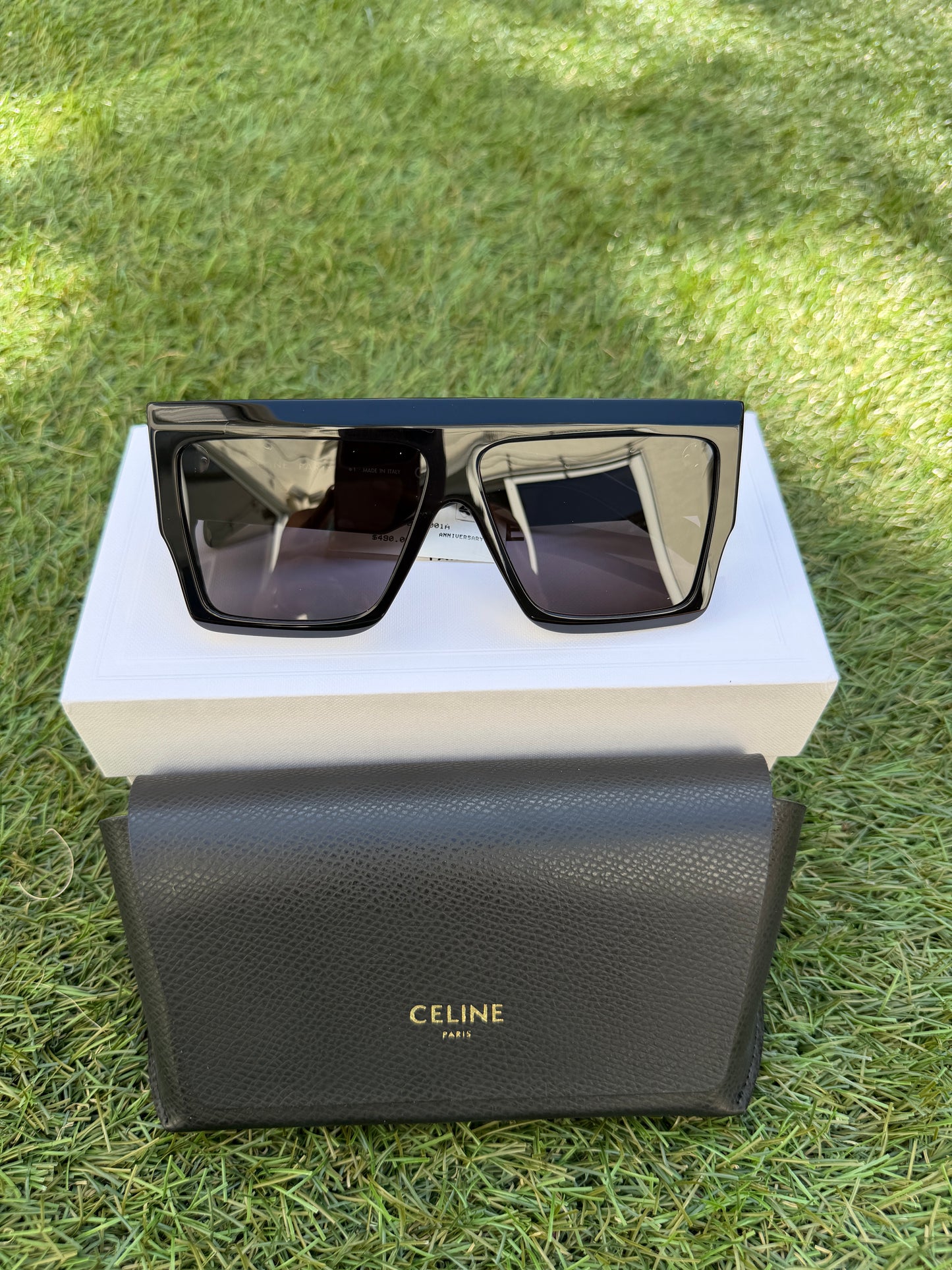 CELINE ICONIC BOLD 3 DOTS 60MM BLACK SMOKE FLAT TOP SQUARE SUNGLASSES