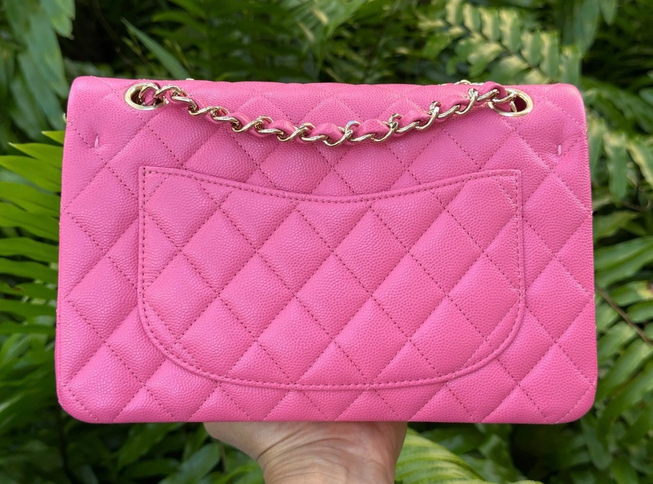 CHANEL PINK CAVIAR LEATHER SMALL CLASSIC DOUBLE FLAP BAG LIGHT GOLD HARDWARE