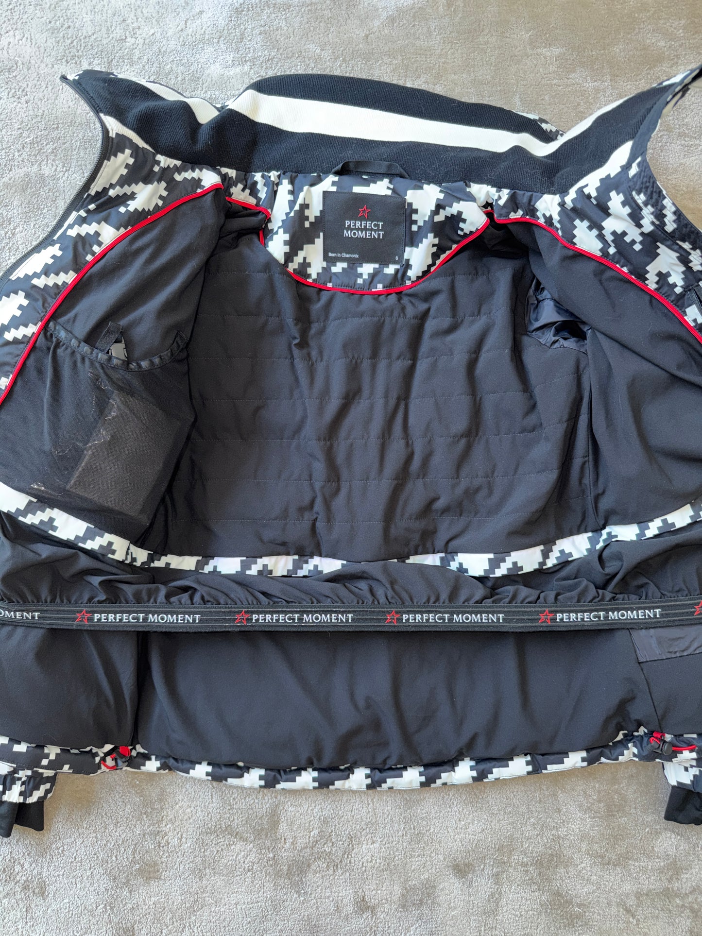 Perfect Moment Houndstooth Black White Ski Duvet Down Jacket Puffer Ski Jacket S
