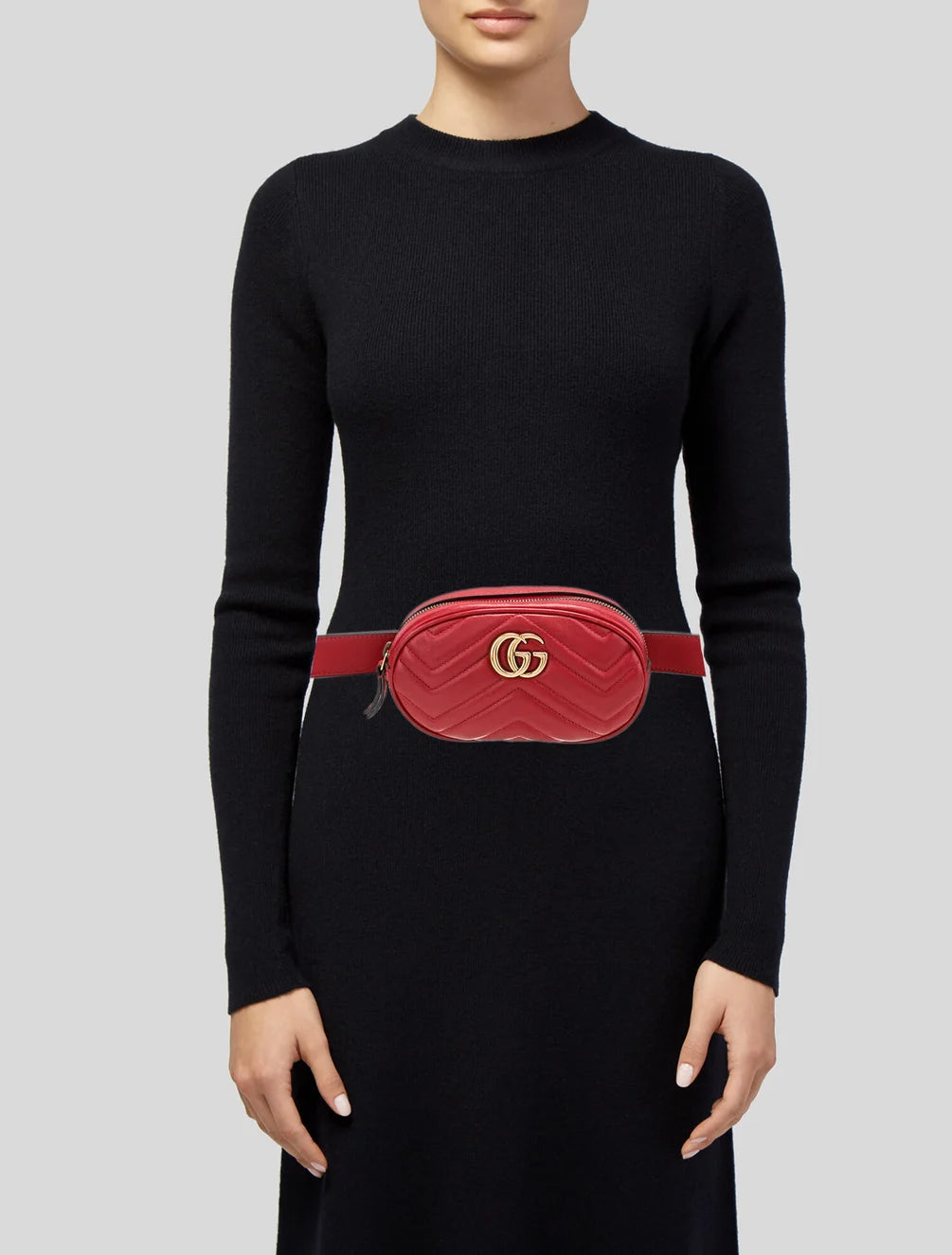 Gucci Marmont Red Leather GG Logo Belt Bag Pouch Pre-Owned
